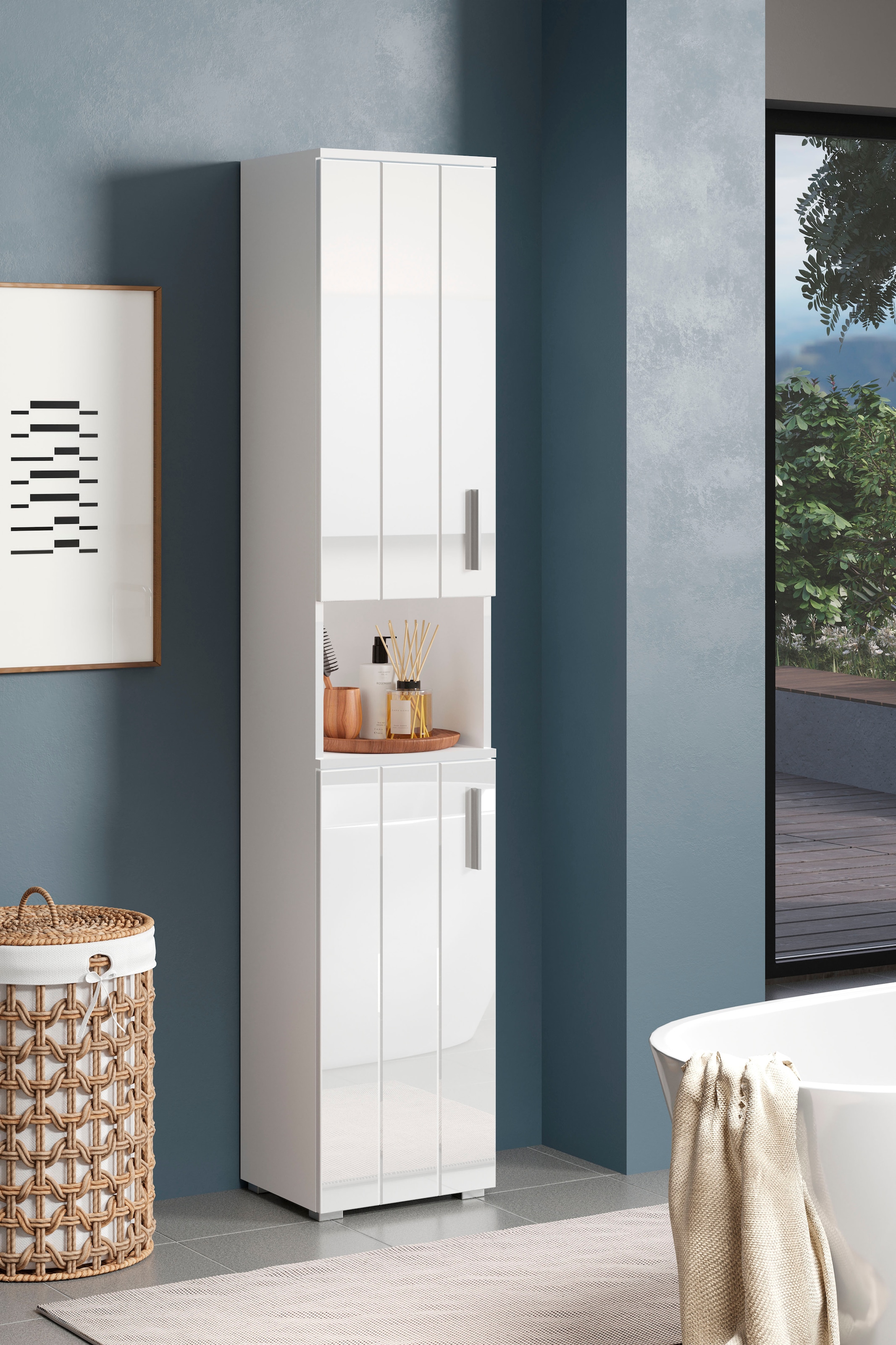 welltime Hochschrank »Prag«, (1 St.), Badmöbel mit wechselbarem Türanschlag - (B/T/H) 37/31/192 cm