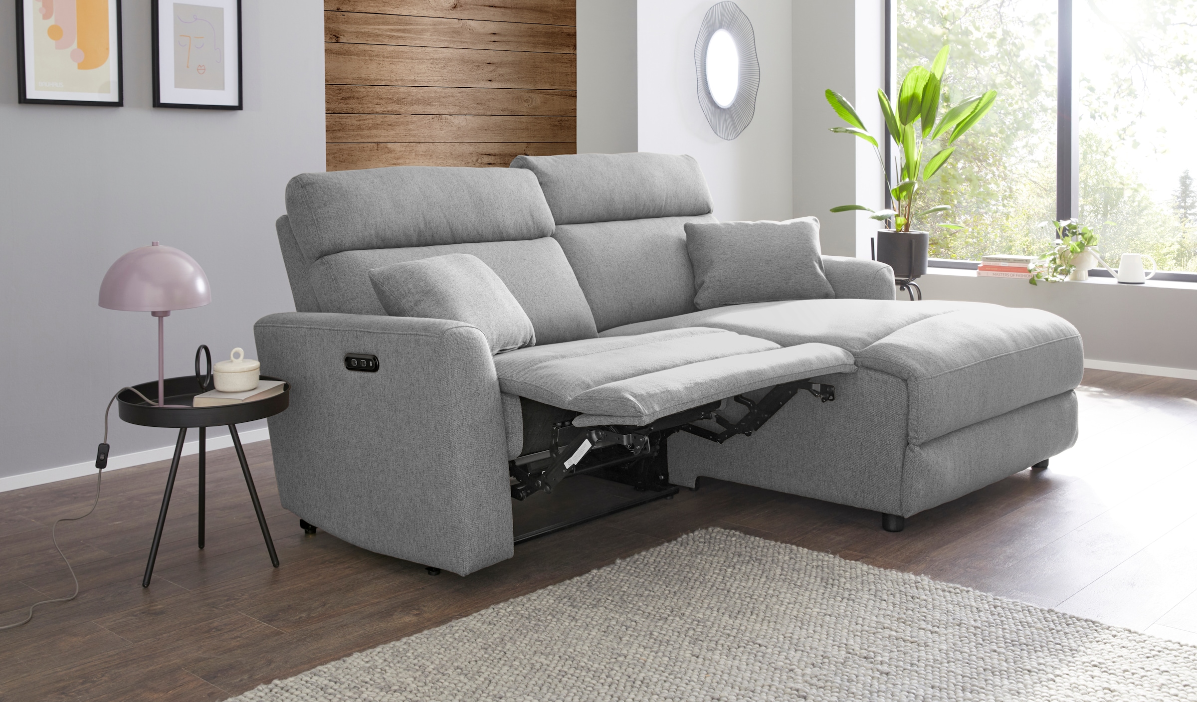 INOSIGN Ecksofa »JENNA, L-Form, 209cm, manuelle u. elektrische Funktion, mit USB A/C,«, Liegefunktion 105°-150°, Federkern, Struktur fein