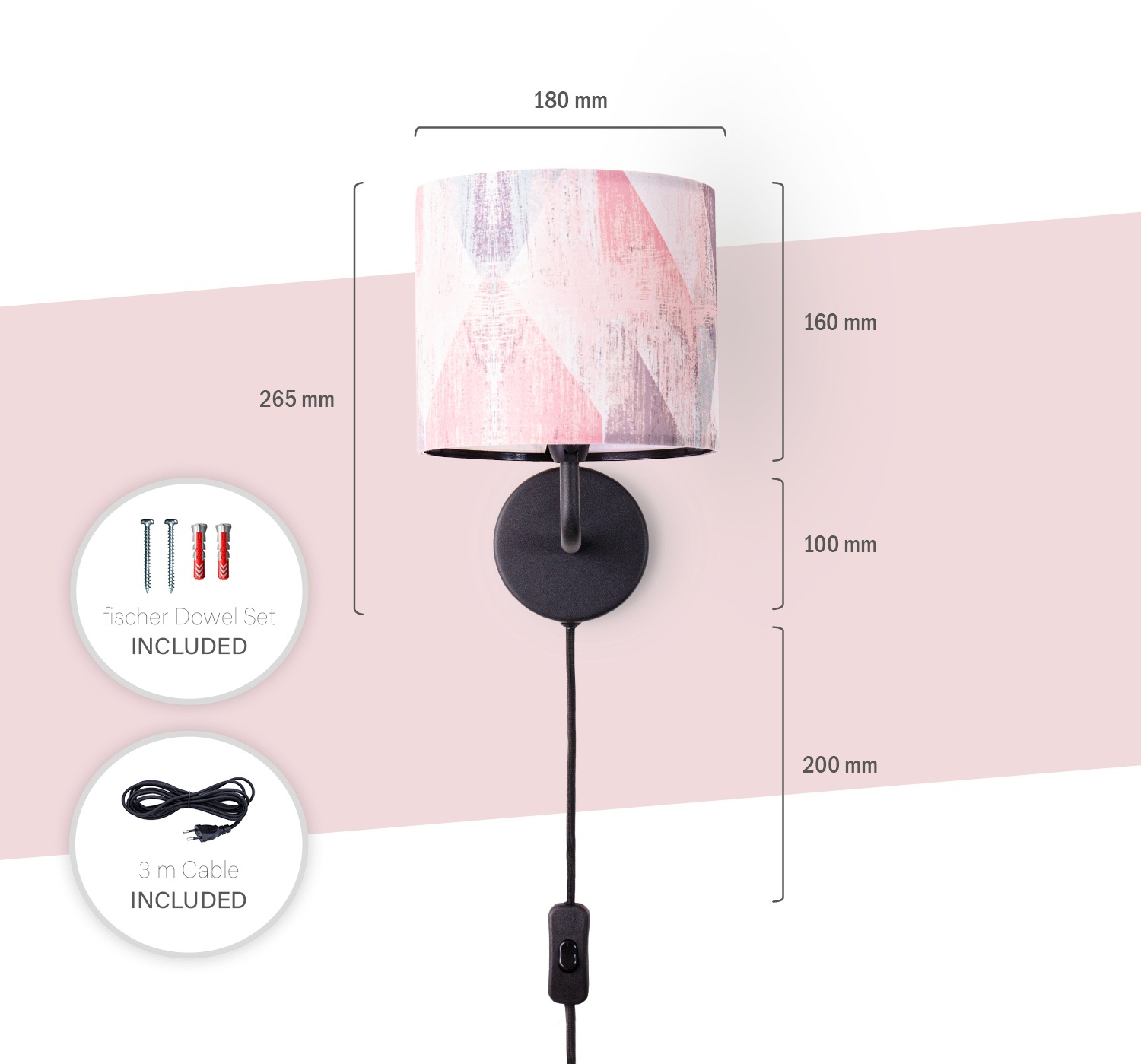 Paco Home Wandleuchte »Mero 102« E14 Stecker  Flur Lampe Wohnzimmer âˆ…18cm Abstrakt Kabel 3m E14