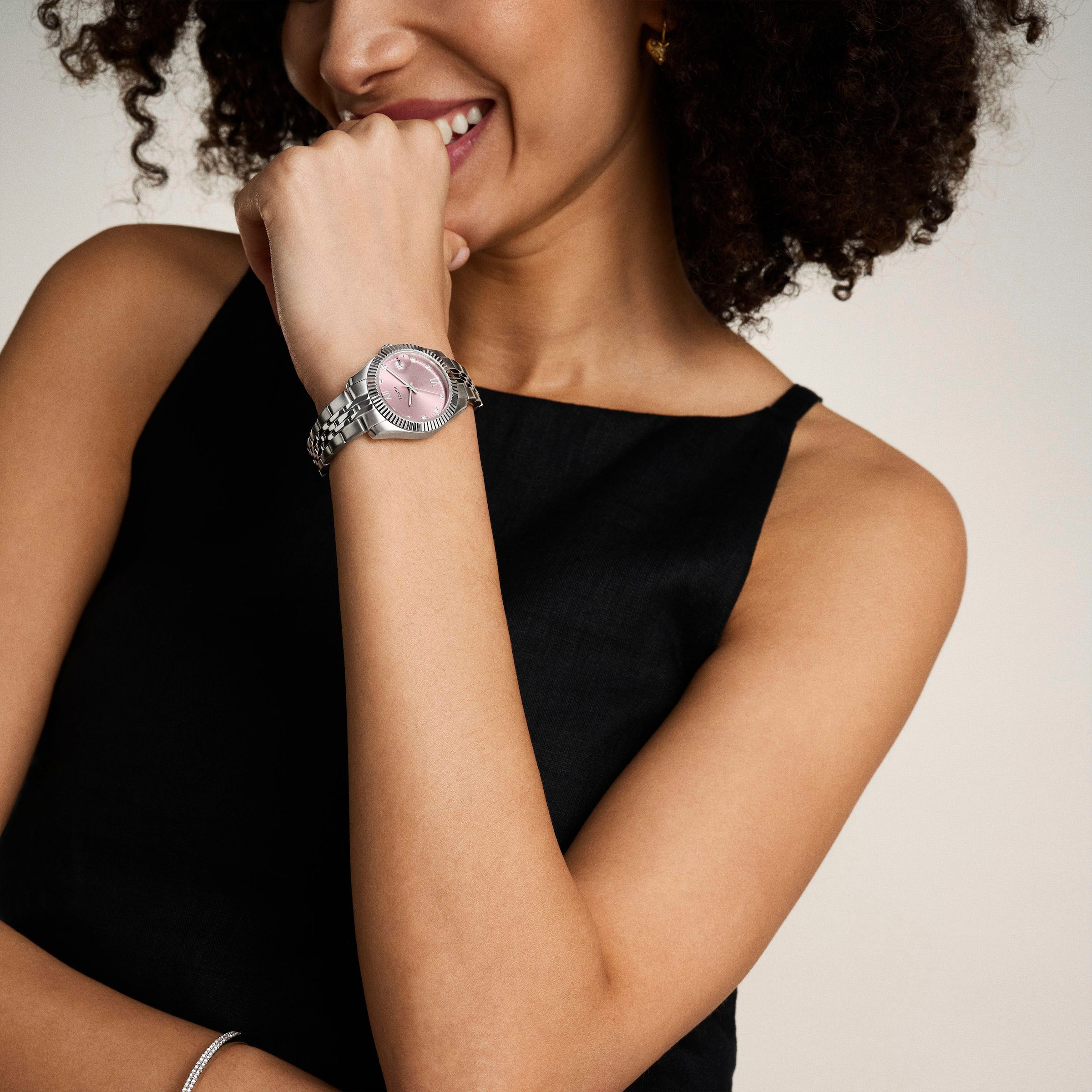 Fossil Quarzuhr »SCARLETTE MINI«, Armbanduhr, Damenuhr, Edelstahlarmband, analog, Tag, Glassteine