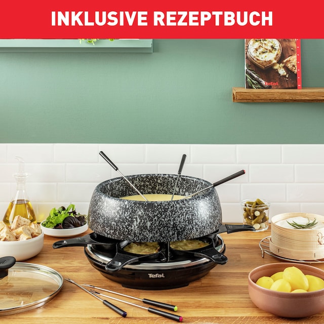 Tefal Raclette und Fondue-Set »RE12C8 Fondue Cheese \'n Co«, 6 St.  Raclettepfännchen, 850 W, pülmaschinengeeignet, Rezeptbuch, Stein-Optik mit  3 Jahren XXL Garantie