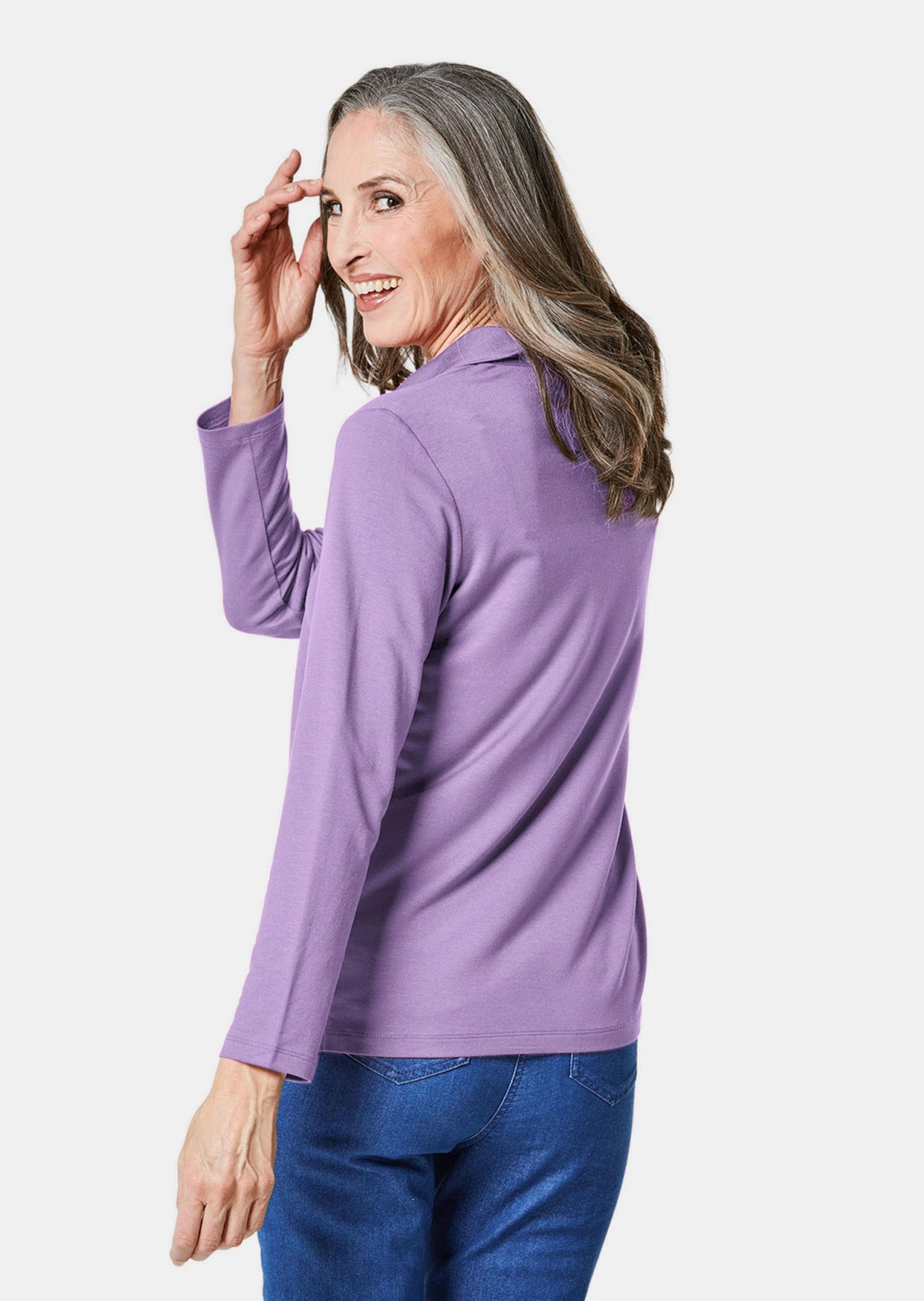 GOLDNER Poloshirt »Poloshirt Langarm Poloshirt mit Schmuckband an Knopfleiste«