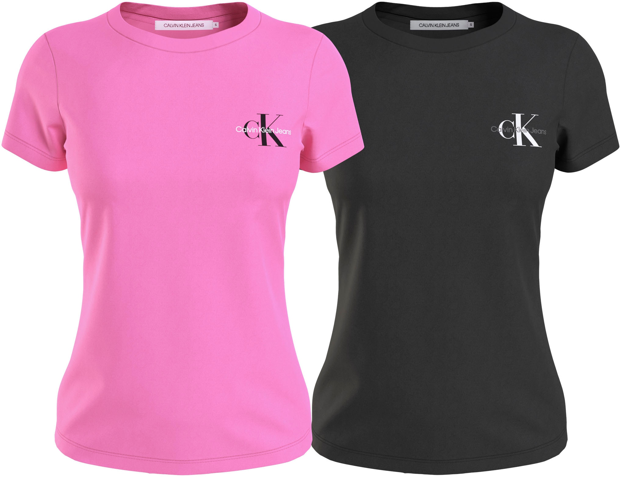 Calvin Klein Jeans Rundhalsshirt »2-PACK MONOLOGO SLIM TEE«, (Packung, 2 tlg., 2er-Pack), mit Calvin Klein Jeans Logoprint auf der Brust