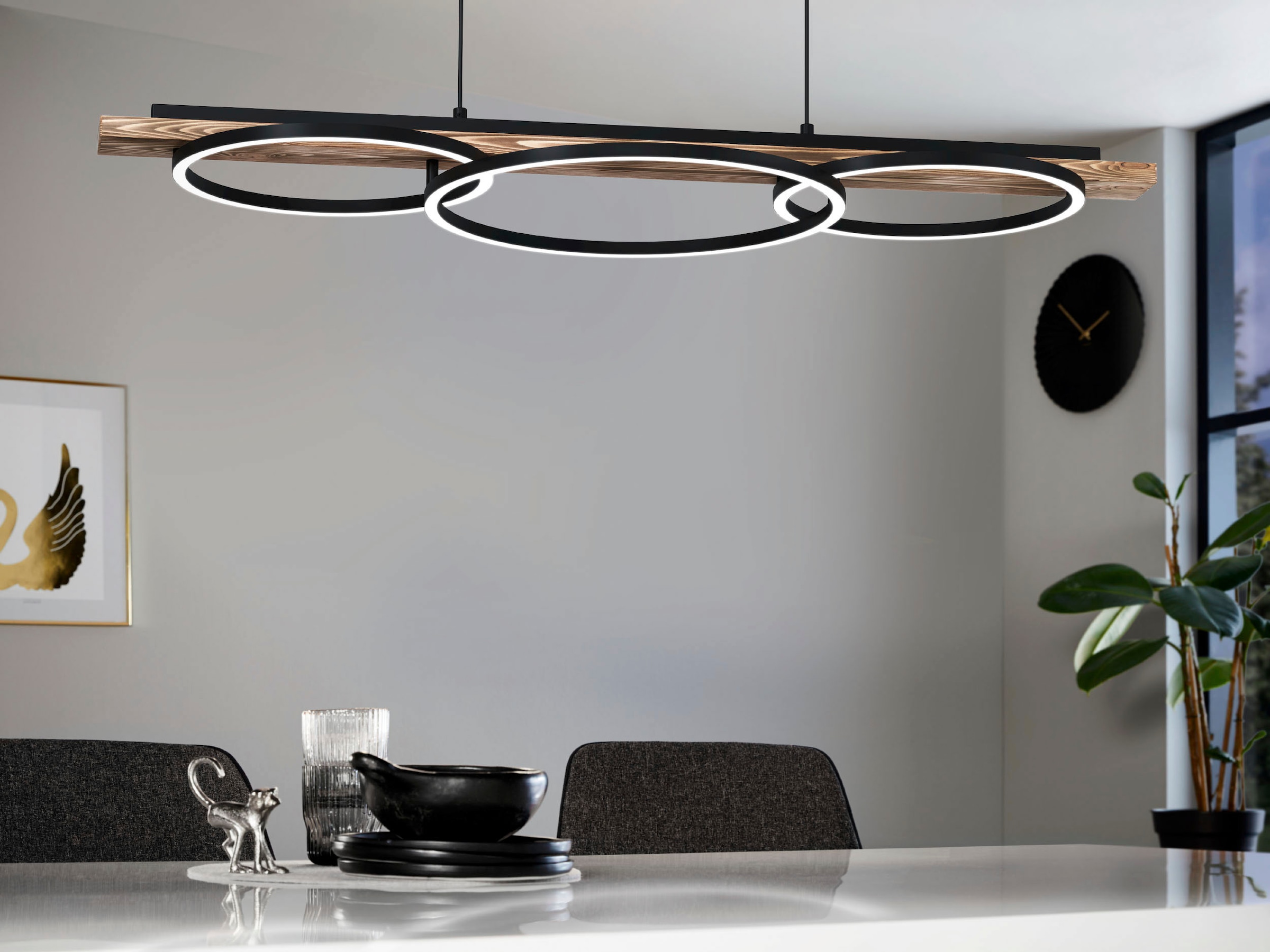 EGLO Hängeleuchte »BOYAL« in schwarz und rustikal aus Stahl, Holz, inkl. LED  fest integriert - 2 x 12,5 Watt und 1 x 15,5 Watt, warmweiß online kaufen |  mit 3 Jahren XXL Garantie