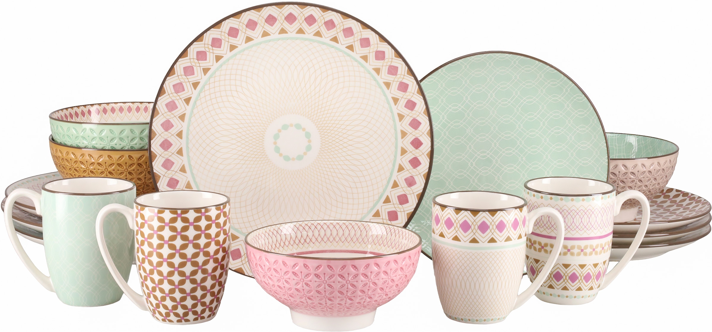 CreaTable Kombiservice »Geschirr-Set Mandala« Service, 4 Designs, 16 Teile, für 4 Personen