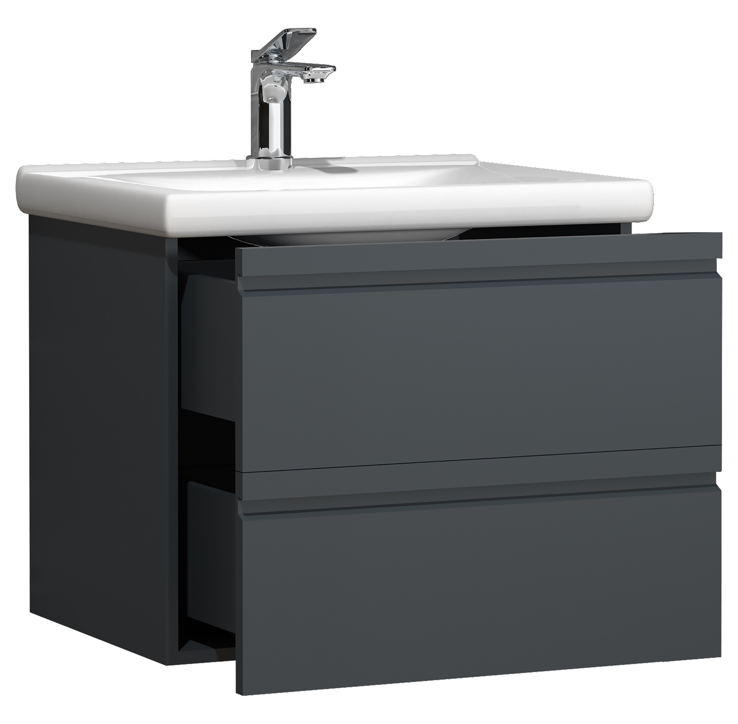 VCM Waschbeckenunterschrank »VCM 2-tlg. Waschplatz Waschtisch 60 cm Badmöbel Set Waschbecken grifflose Schublade Silora L«, (2 St.)