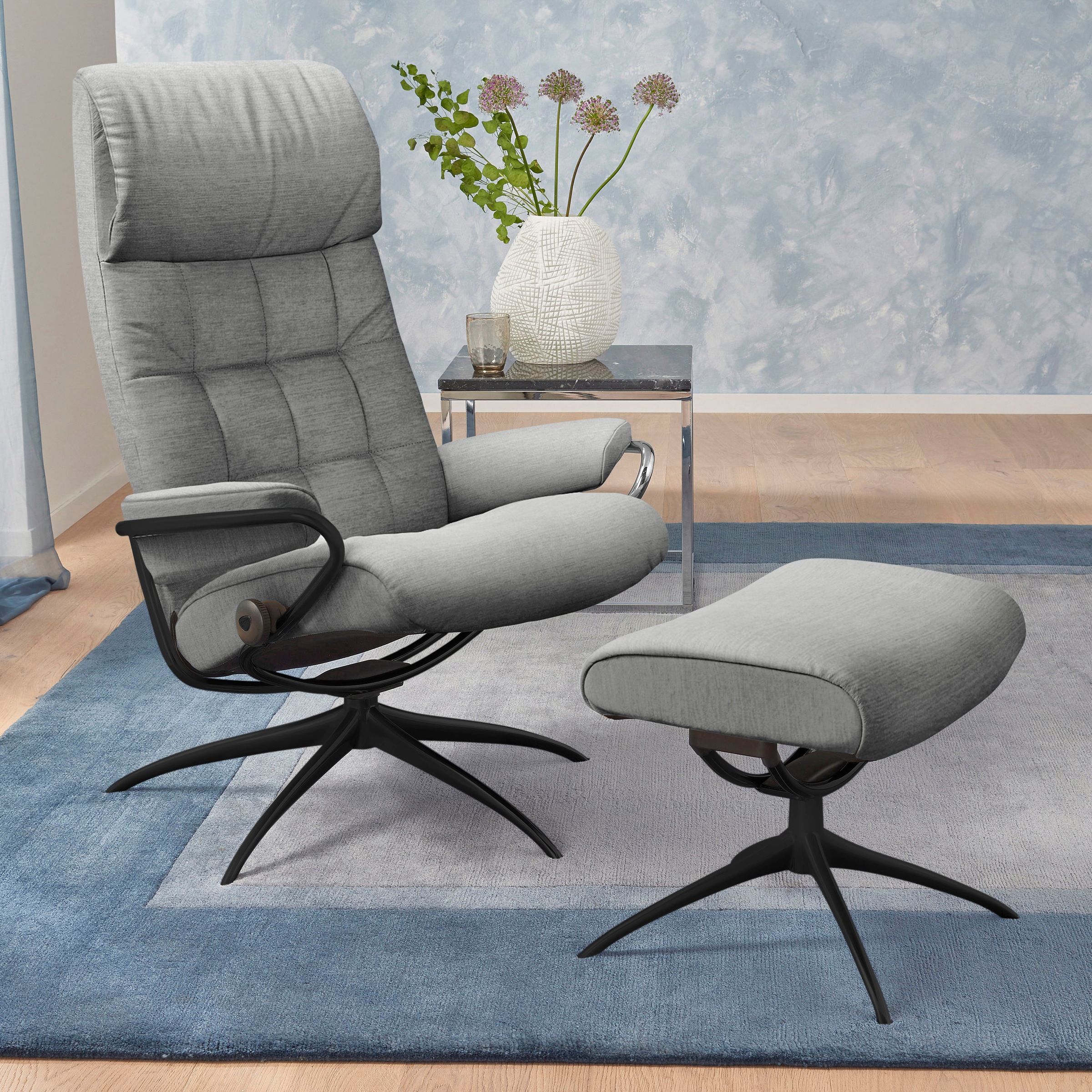 Stressless® Relaxsessel »London«, (Set, Relaxsessel mit Hocker), mit Hocker, High Back, mit Star Base, Gestell Schwarz