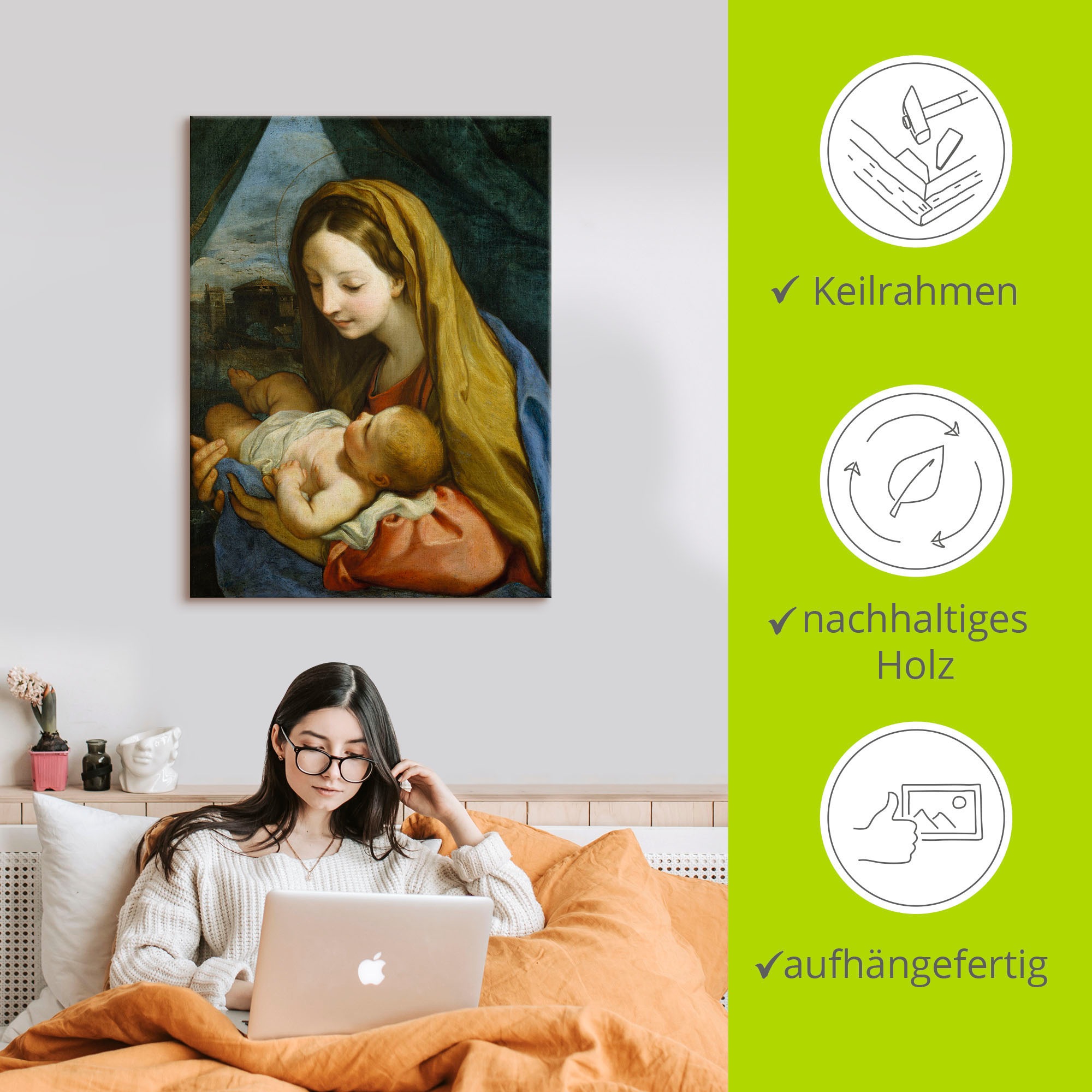 Artland Leinwandbild »Maria mit dem Kind. Um 1660« Religion 1 Stk. tlg. auf Holzrahmen gespannt