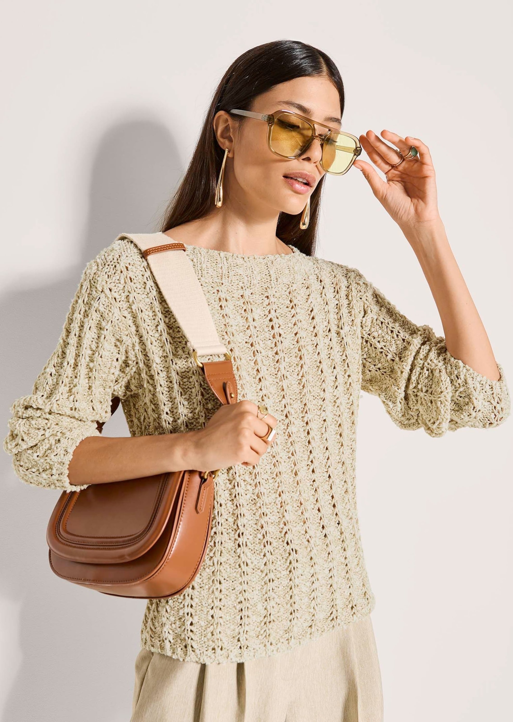 MADELEINE Longpullover »Strickpullover Baumwollpullover mit Rippenmuster« Durchbrochenes Rippenmuster