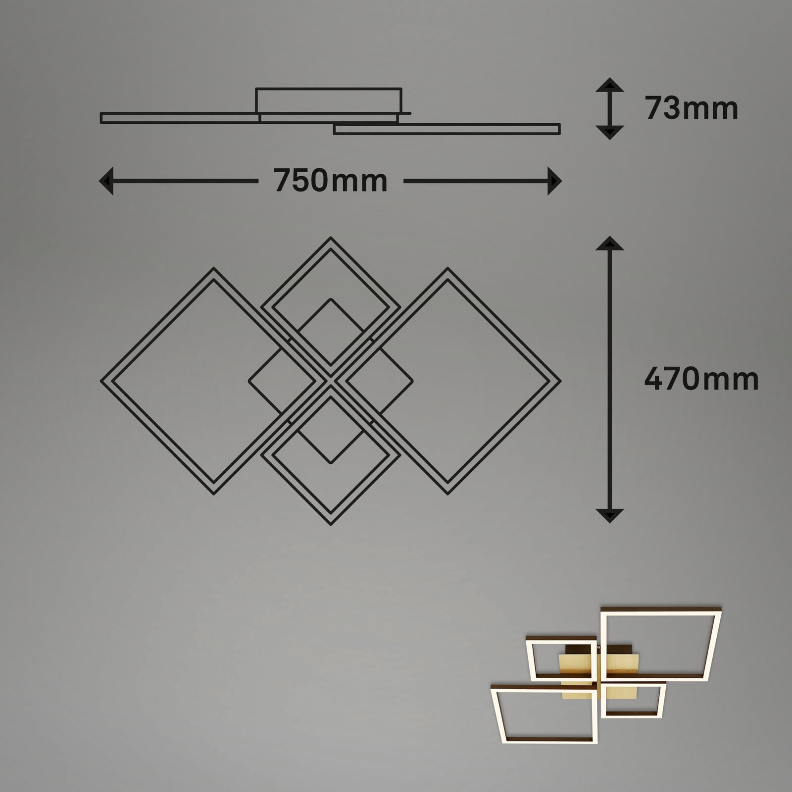 Briloner Leuchten LED Deckenleuchte »3128017 FRAME«, Leuchtmittel LED-Board | LED fest integriert, Memoryfunktion, dimmbar, schwenkbar, 3000K warmweiß, gold-braun