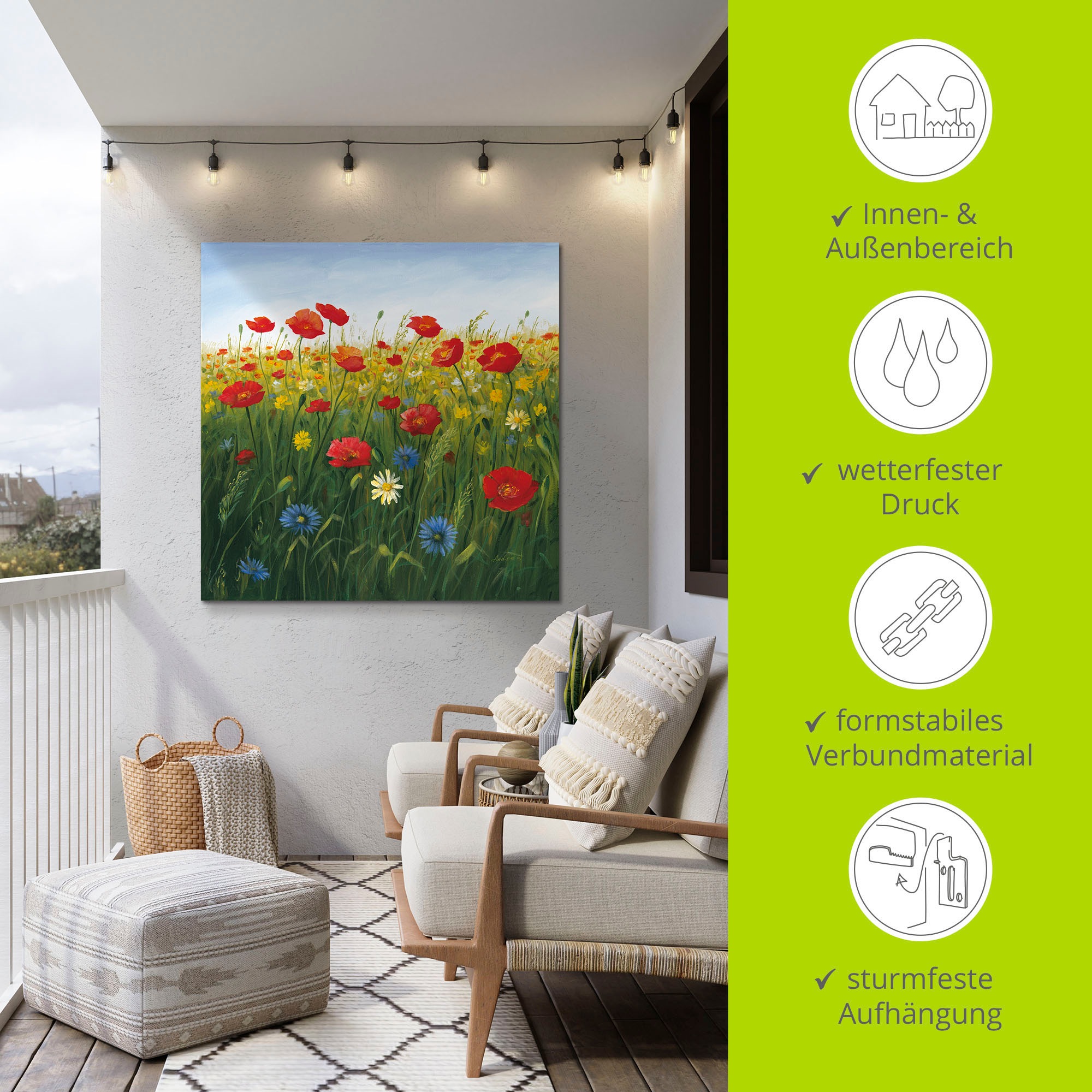 Artland Wandbild »Mohnblumen Landschaft I«, Blumenwiese, (1 St.), als Alubild, Outdoorbild, Leinwandbild, Poster in verschied. Größen