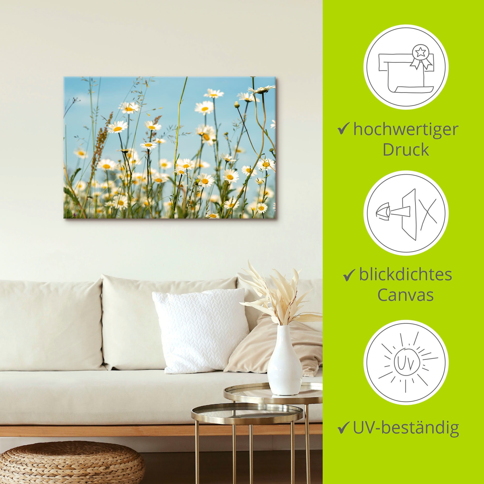 Artland Leinwandbild »Margeriten vor Sommer Himmel« Blumenbilder 1 Stk. tlg. auf Holzrahmen gespannt