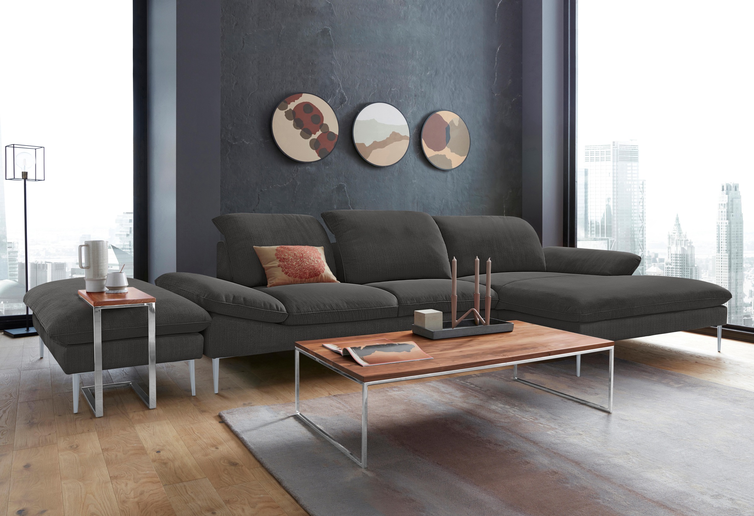 W.SCHILLIG Ecksofa »enjoy&MORE, Designsofa, bequem, zeitlos und elegant, L-Form«, mit Sitztiefenverstellung, Füße silber matt, Breite 340 cm