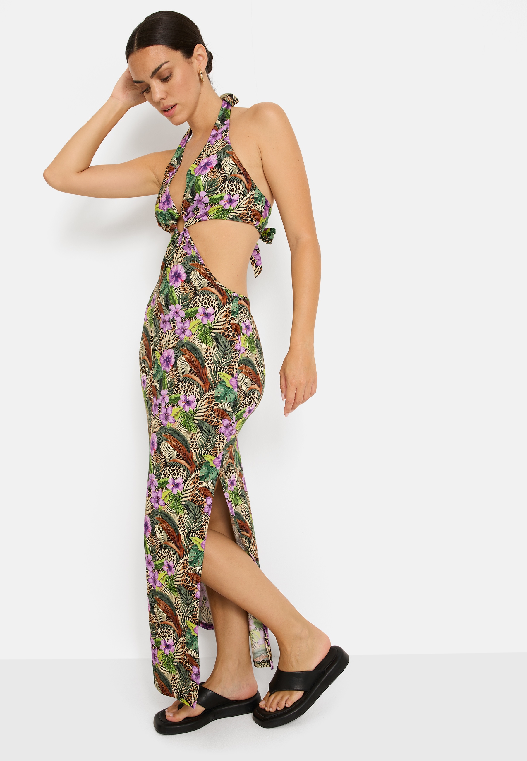 LSCN by LASCANA Maxikleid mit Cut-outs, Neckholderkleid mit Alloverdruck