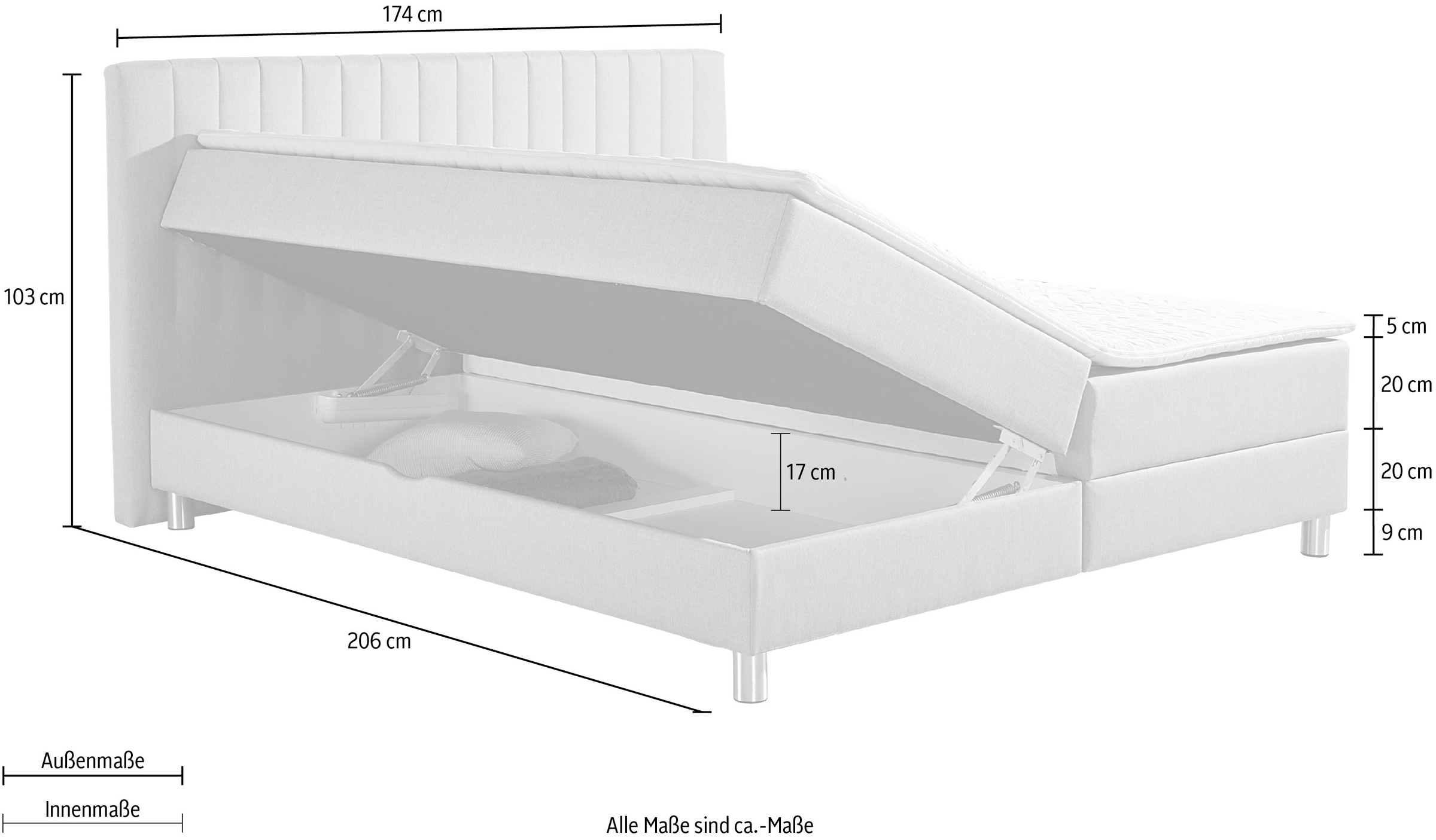 Maintal Boxbett, mit Bettkasten und Kaltschaum-Topper