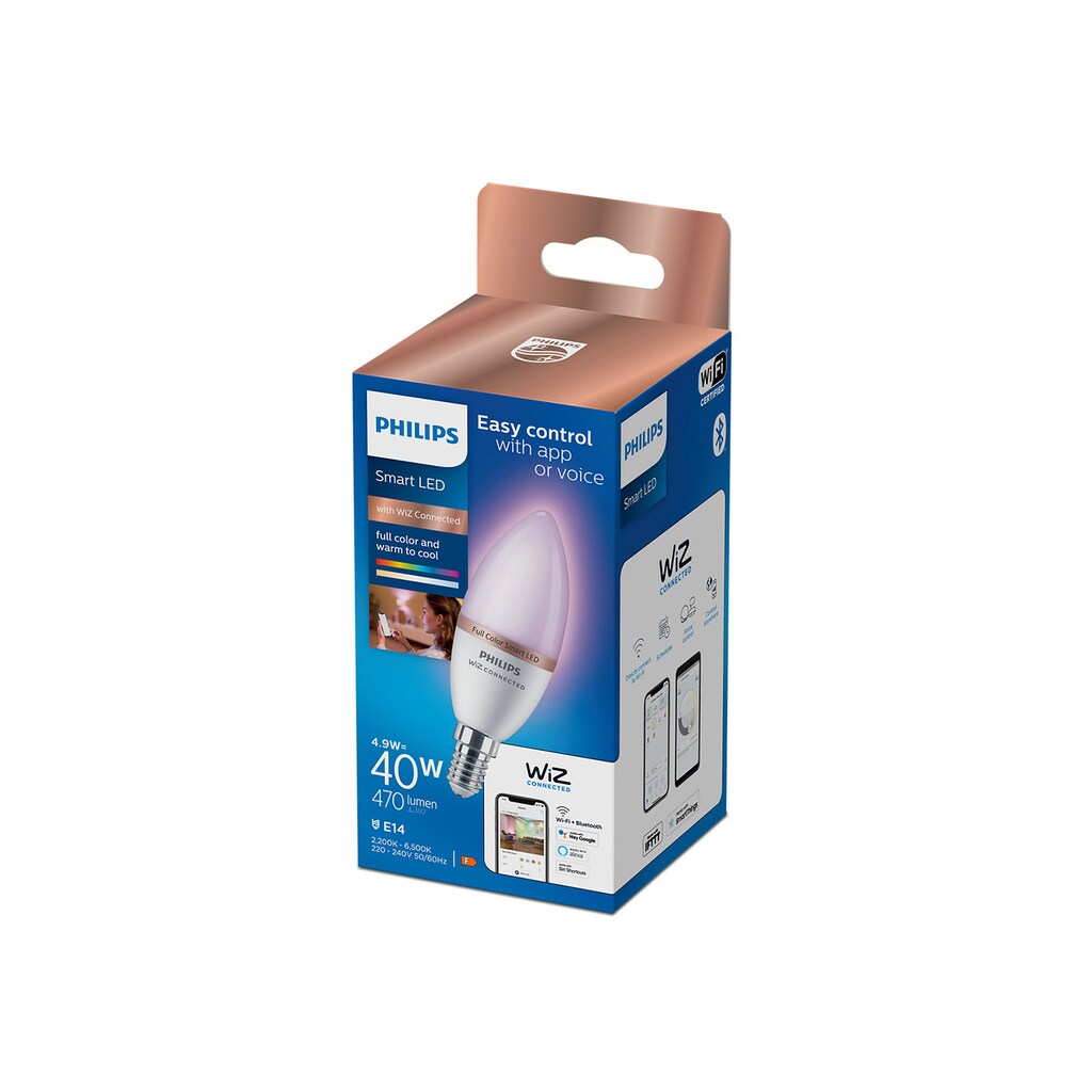 Philips Smarte LED-Leuchte »Lampe RGB 40W C37 E14 1PF/6«
