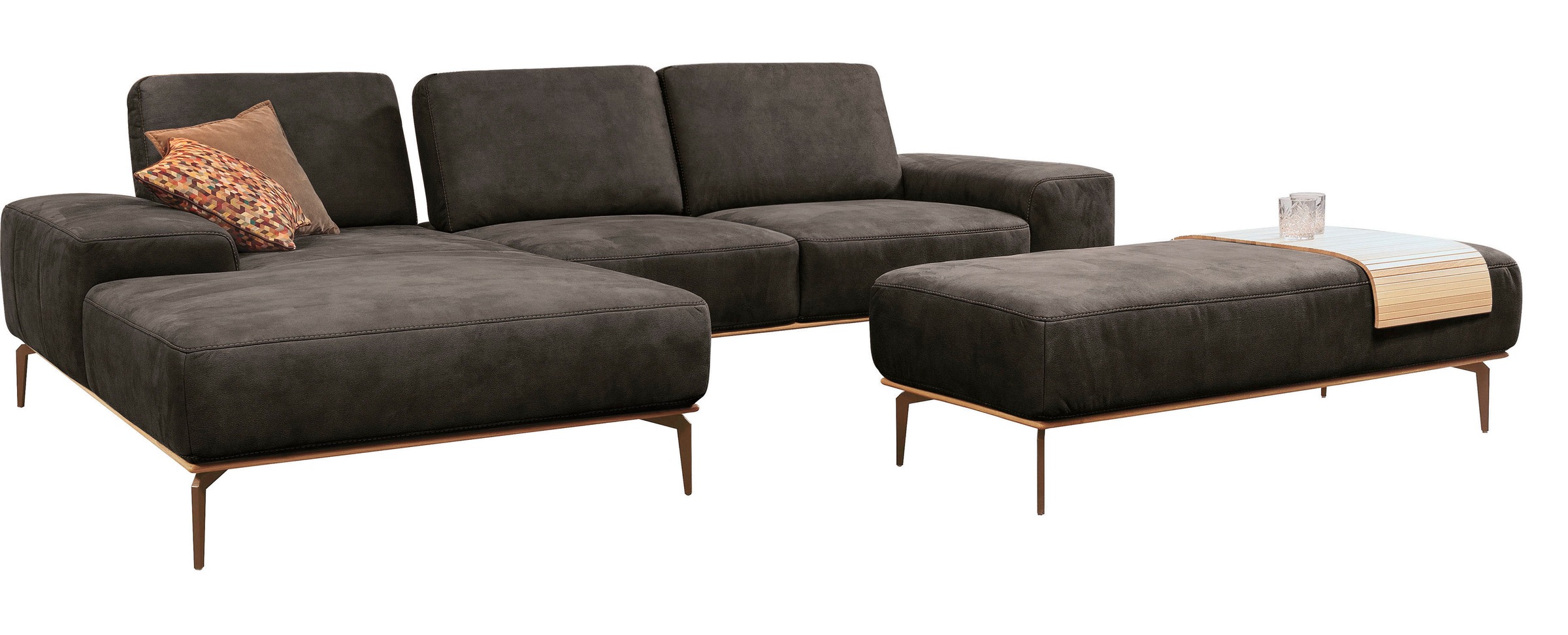 W.SCHILLIG Ecksofa »run, Designsofa mit tollem Sitzkomfort, bequem, L-Form«, mit Holzsockel, Füße in Bronze pulverbeschichtet, Breite 319 cm