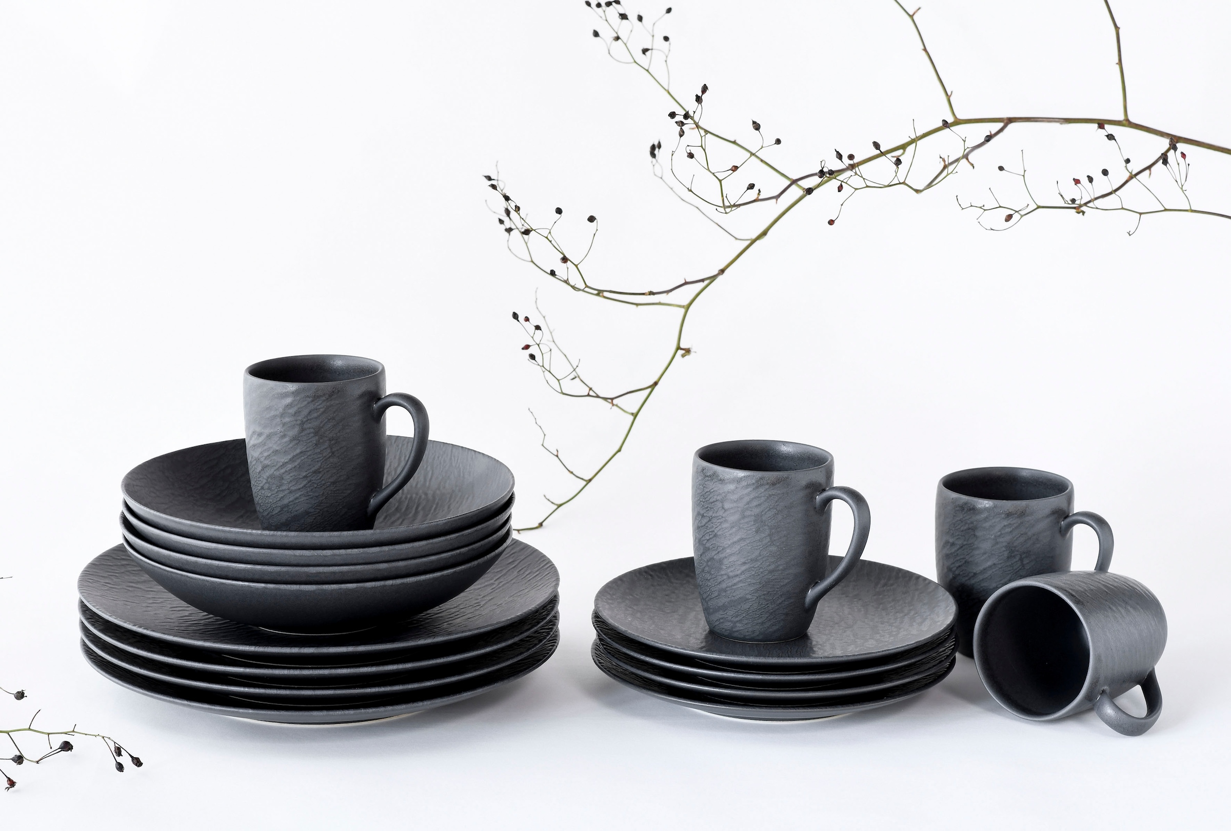 CreaTable Kombiservice »Schiefer Black«, (Set, 16 tlg.), robuste, kratzfeste, seidenmatte Glasur