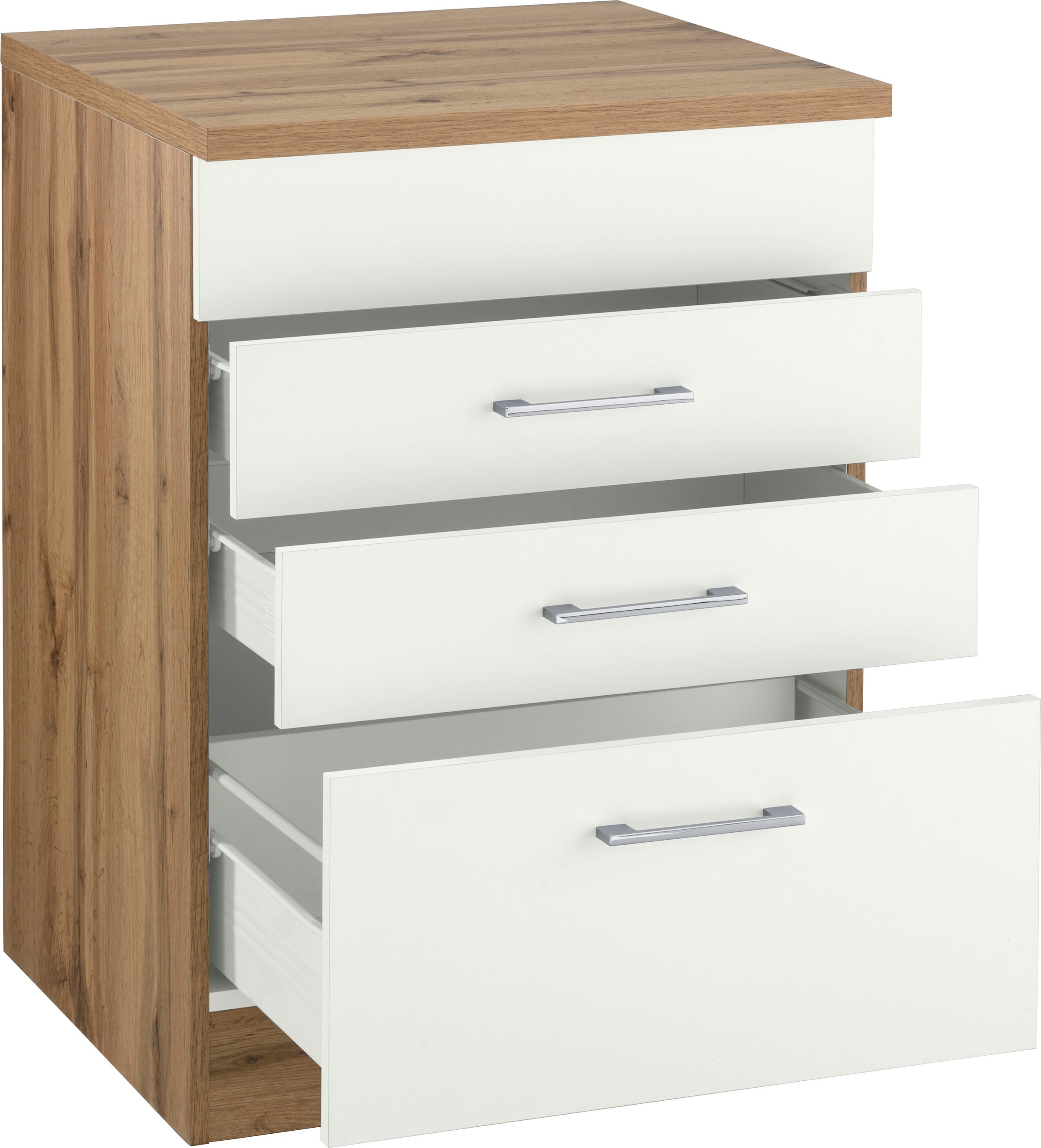 KOCHSTATION Kochfeldumbauschrank »KS-Colmar« 60 cm, mit Metallgriff, 2 Schubkästen und 1 Auszug