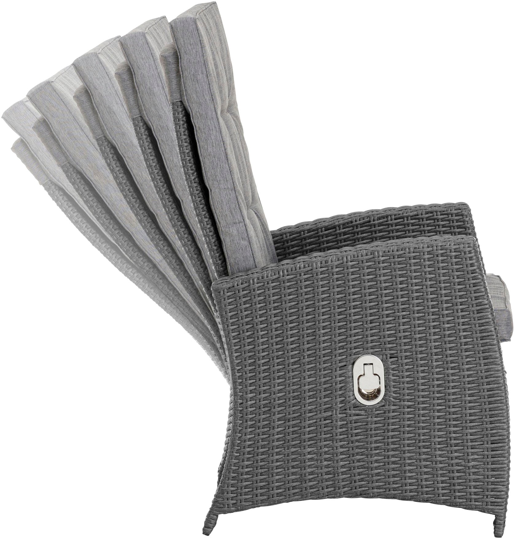 KONIFERA Garten-Essgruppe »»New Paris««, (Set, 11 tlg., 2 Sessel, Rückenlehne verstellbar, Tisch 50x50x51,5 cm, 2 Hocker), inkl. Auflagen, Aluminium/Polyrattan
