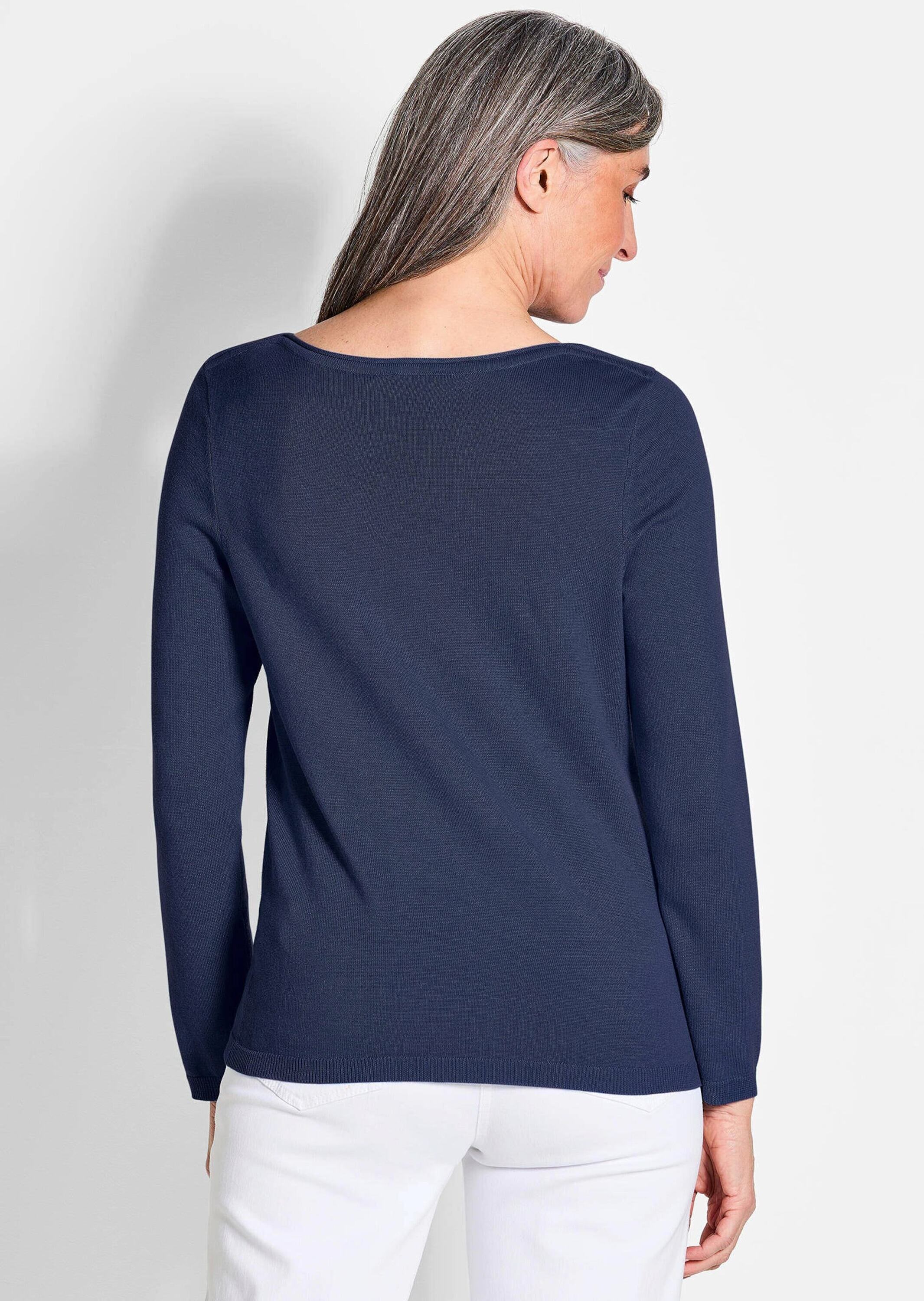 GOLDNER Strickpullover »Kurzgröße Pullover mit U-Boot-Ausschnitt aus Baumwoll-Viskose-Mix«