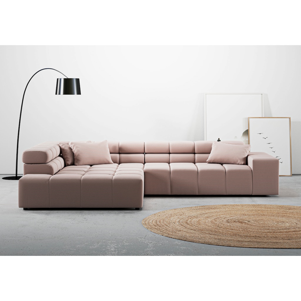 INOSIGN Ecksofa »Ancona incl. Kopfteilverstellung, Zierkissen Breite 319cm, L-Form«