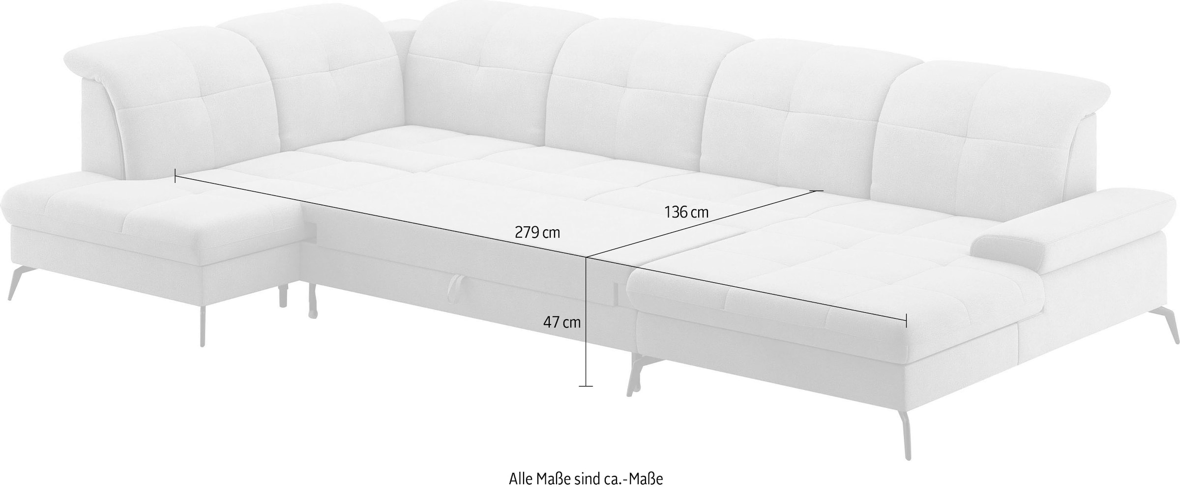 sit&more Wohnlandschaft »Amica, U-Form, inkl. Sitztiefenverstellung und Armteilverstellung«, wahlweise mit Kopfteilverstellung, Bettfunktion und Bettkasten
