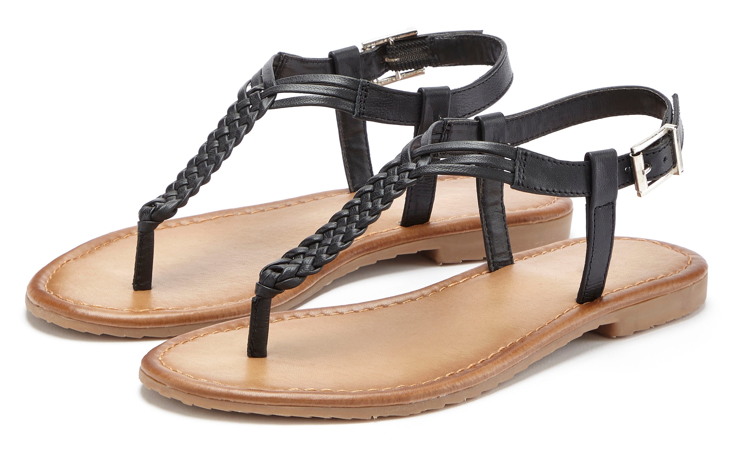 Vivance Zehentrenner, Sandalette, Sommerschuh,Sandale aus Leder mit Flecht-Optik