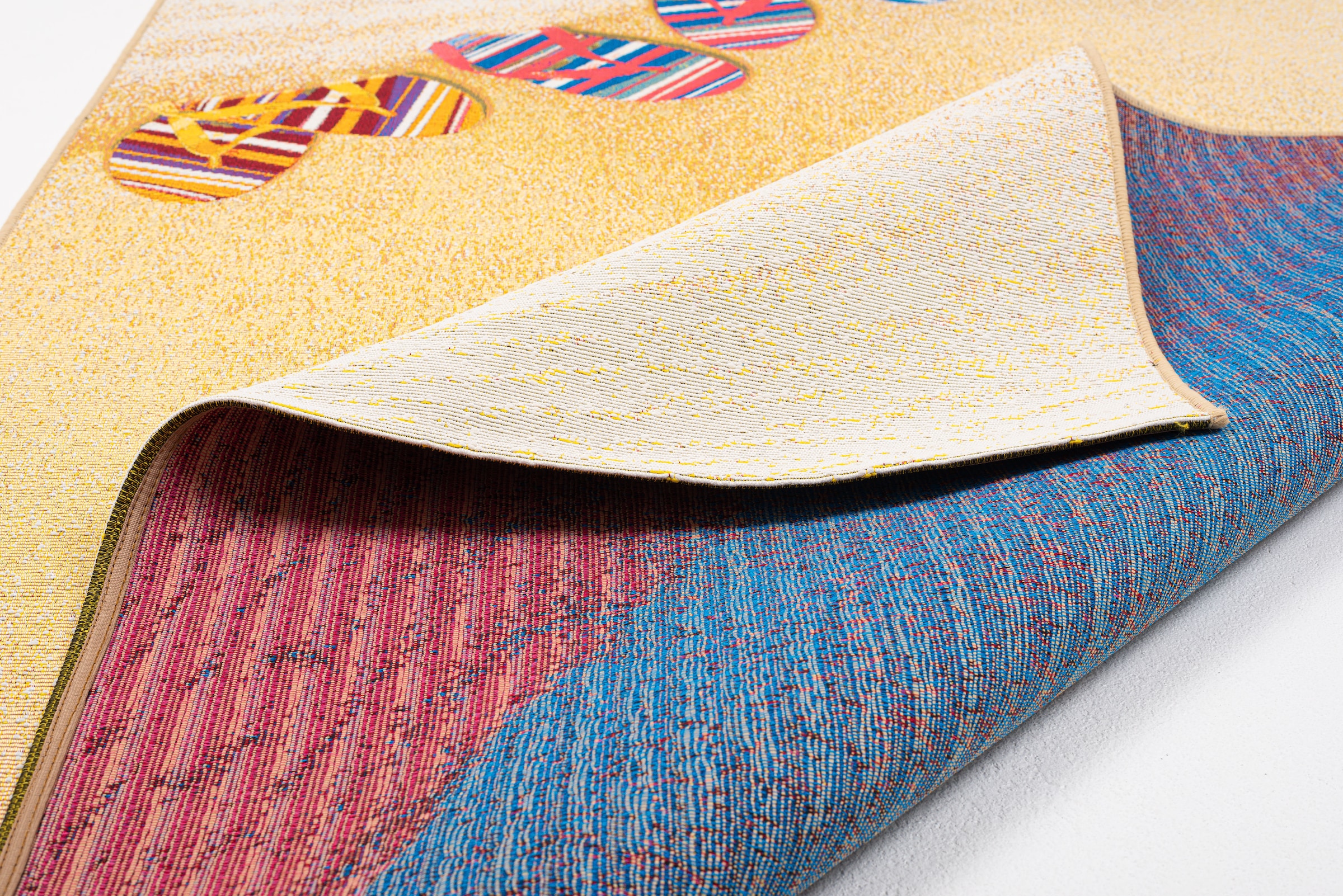Sansibar Teppich »Rantum Beach SA-017« rechteckig 5 mm Höhe Flachgewebe, modernes Design, Motiv Badelatschen, Outdoor geeignet