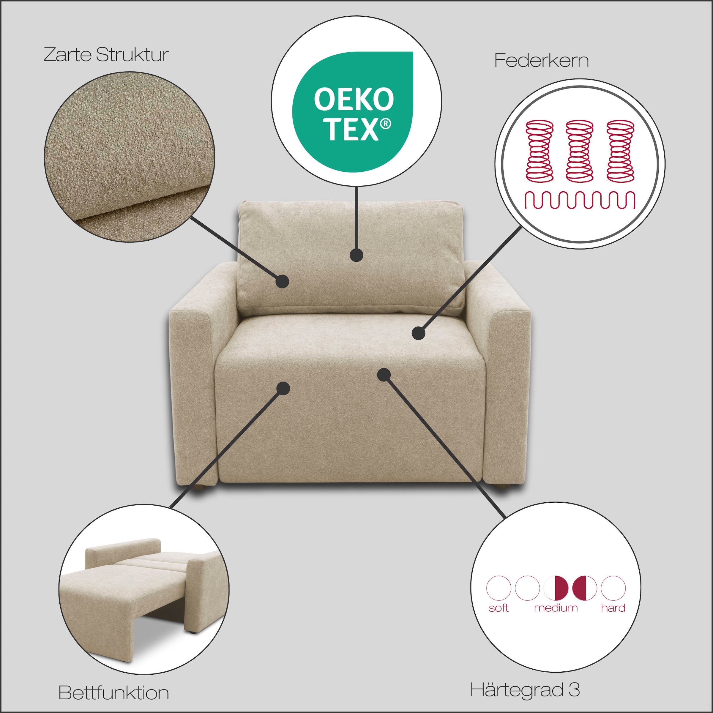 DOMO collection Sessel »700029 ausklappbar zur Schlaffunktion, mit Rückenkissen«