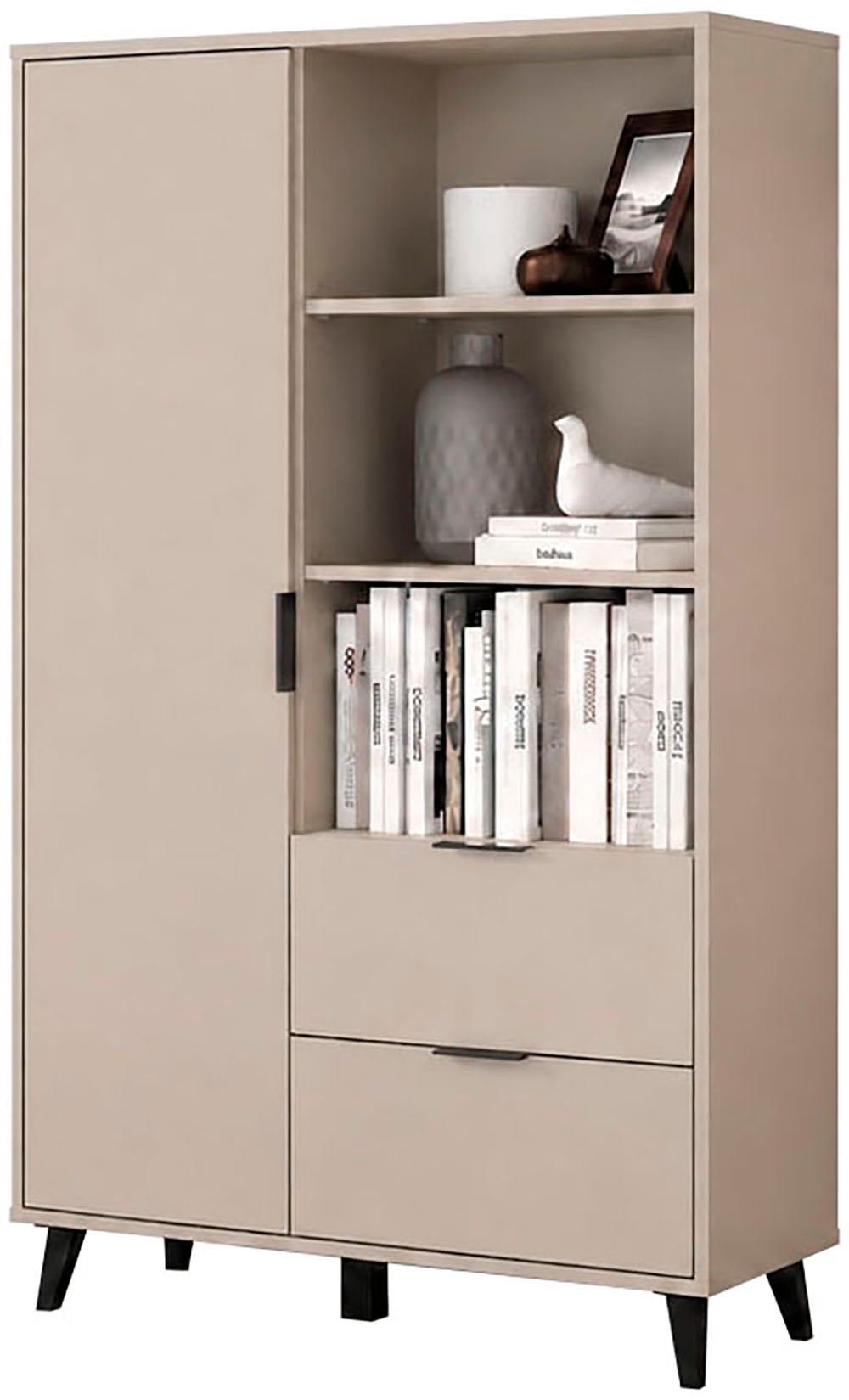OTTO home Highboard »Oslo, B/H/T: 85/140/33 cm« 1 Stk. tlg. Schublade, höhenverstellbare Einlegeböden, schwarze Metallgriffe