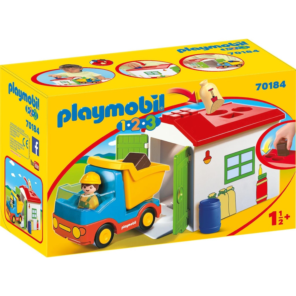 Playmobil® Konstruktions-Spielset »LKW mit Sortiergarage (70184), Playmobil 1-2-3«, Made in Europe