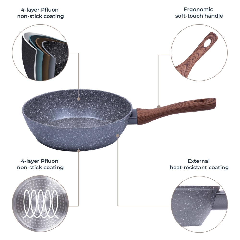 RESTO Kitchenware Bratpfanne »Aquila, tiefe Schmorpfanne langlebig und spülmaschinenfest«, Aluminium, (1 tlg.), mit ergonomischem weichem Griff in Holzoptik