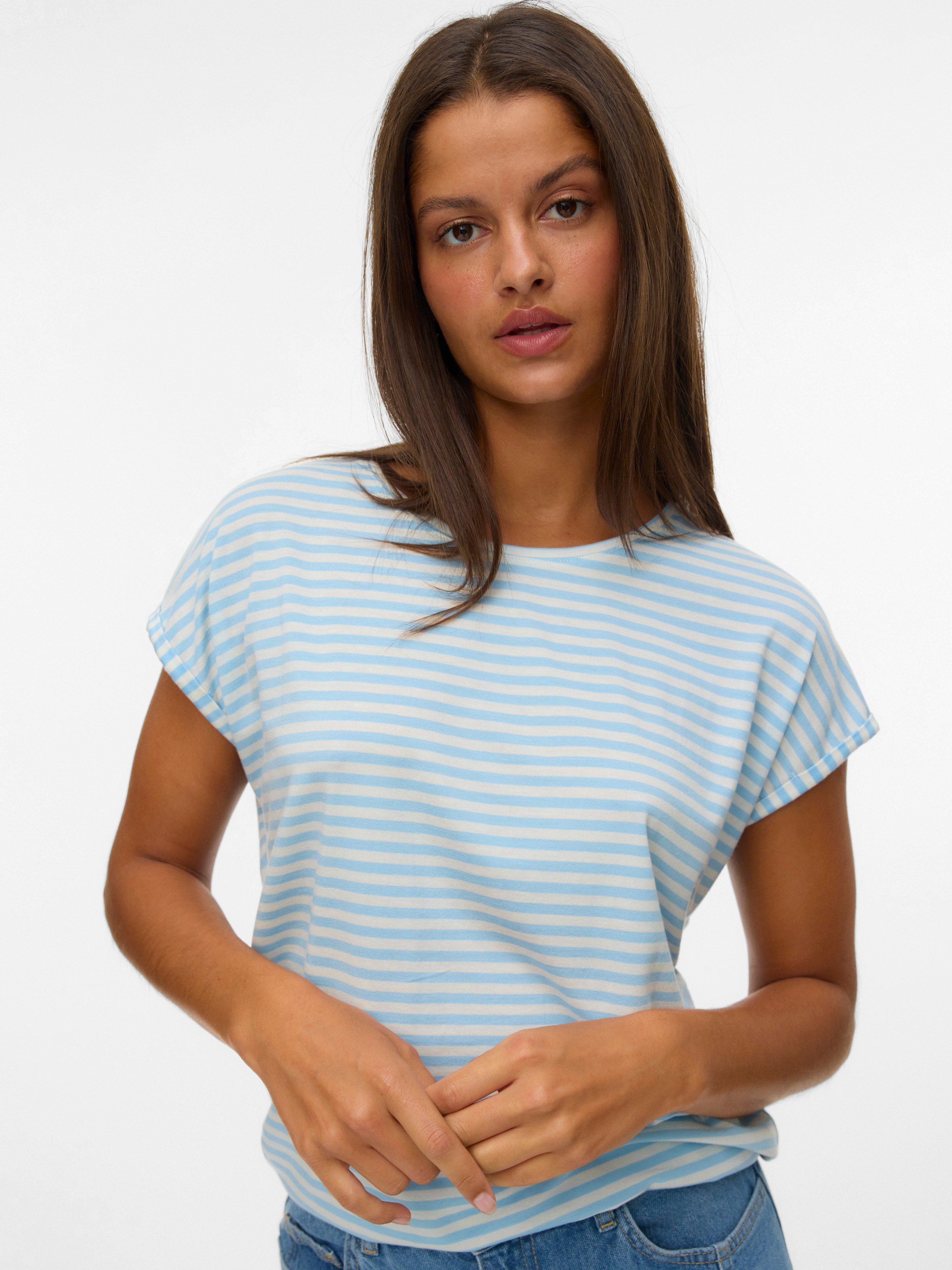 Vero Moda Rundhalsshirt »VMAVA PLAIN SS TOP STRIPE GA JRS NOOS«