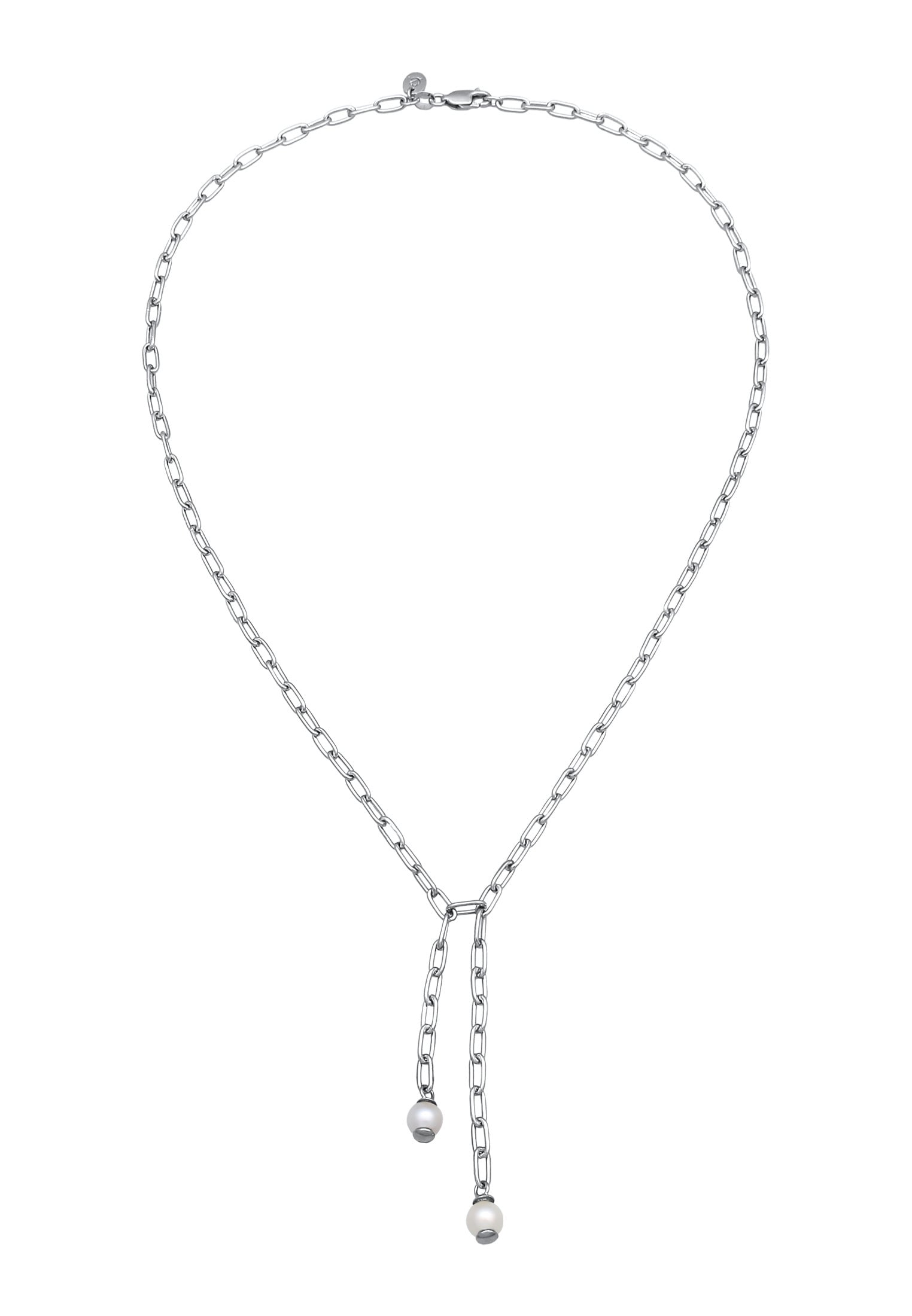 Elli Premium Y-Kette »Halskette Y-Kette Gliederkette Synthetische Perle Weiß 925 Sterling Silber«