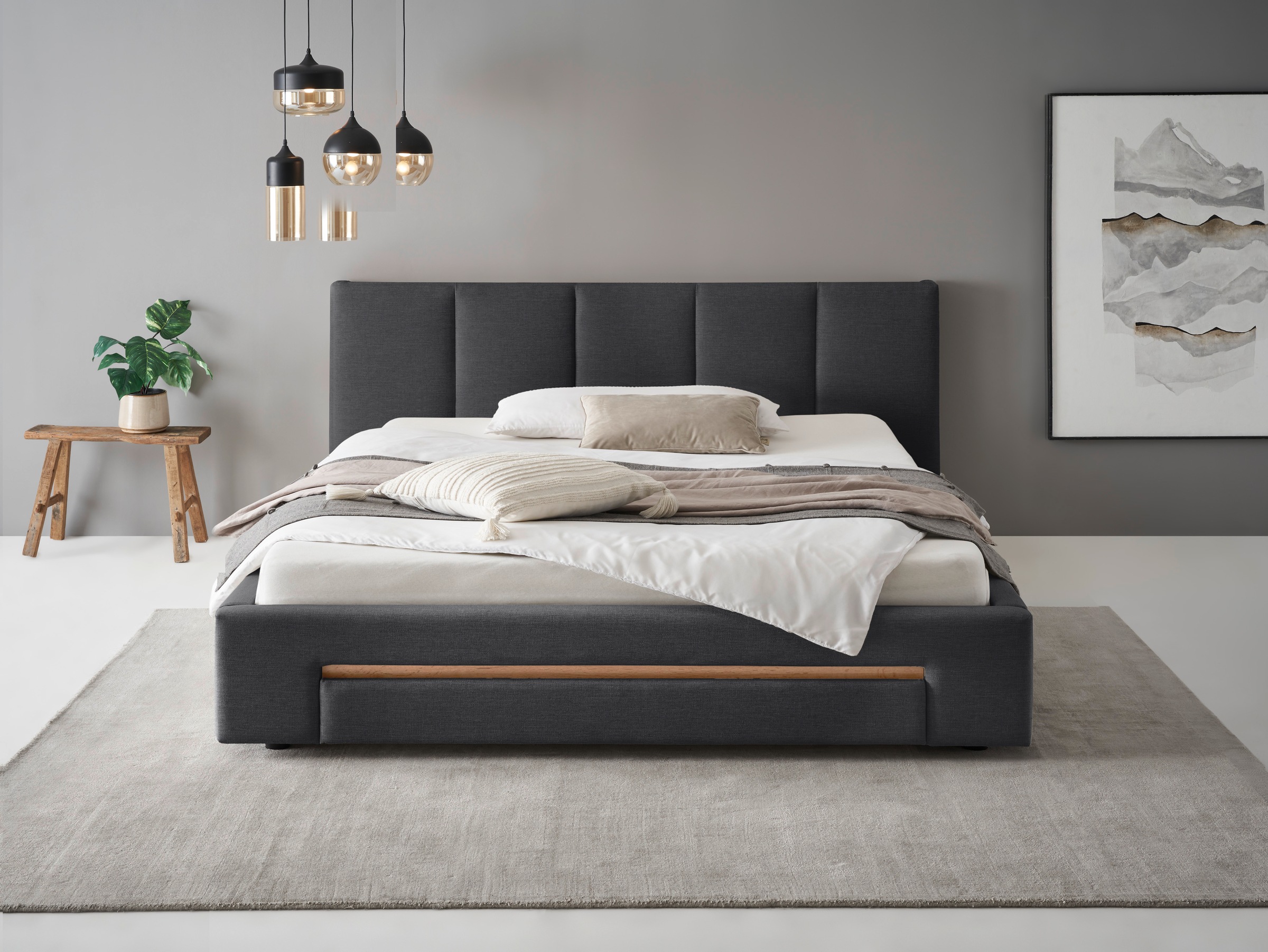 INOSIGN Polsterbett »CiTY/GiRON, Bettgestell mit Bettkasten, gepolstertes Stauraumbett«, mit Hundebett oder Stauraumschublade, Bezug Cord-oder Leinenoptik