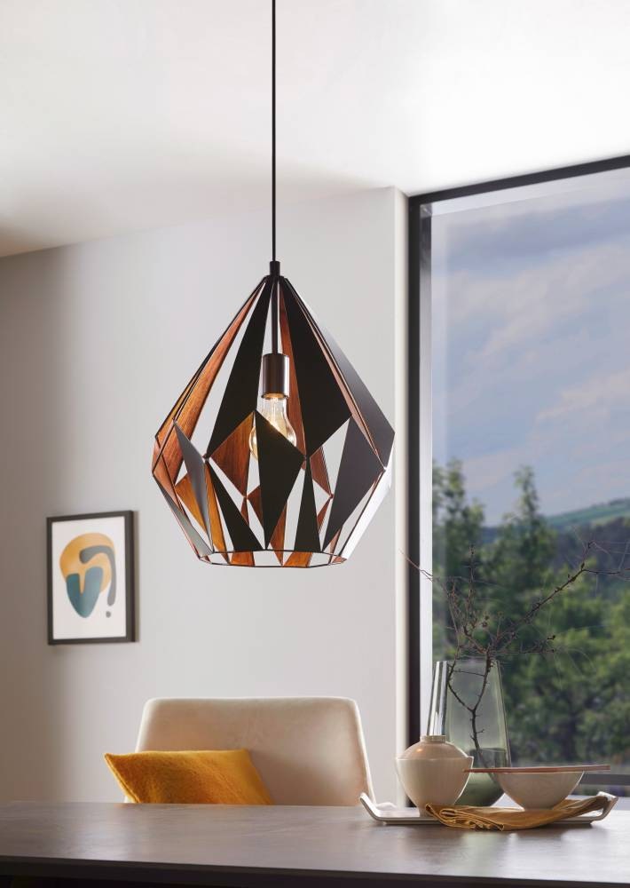 EGLO Hängeleuchte »CARLTON 1 Pendellampe, Stahl, E27, IP20, Retro, Esstischlampe, Lampe« E27 1 Stk. Hängeleuchte, H150 x Ø38,5 cm, schwarz, kupfer, 1X60W exkl.