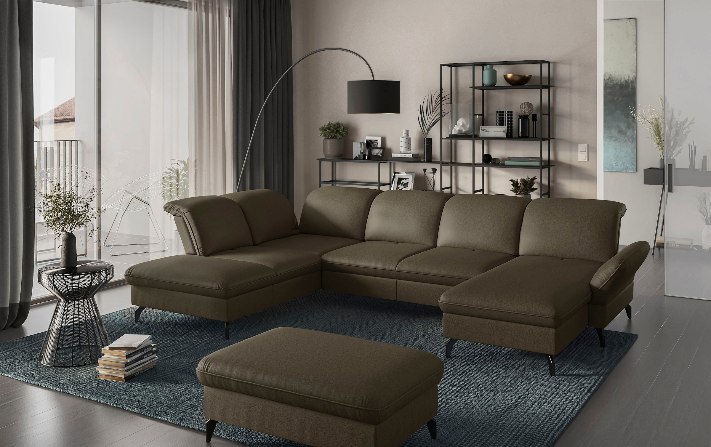 sit&more Wohnlandschaft »Leandro U-Form«, Wahlweise mit Bett-, Kopfteil - und Armlehnfunktion, sowie Bettkasten