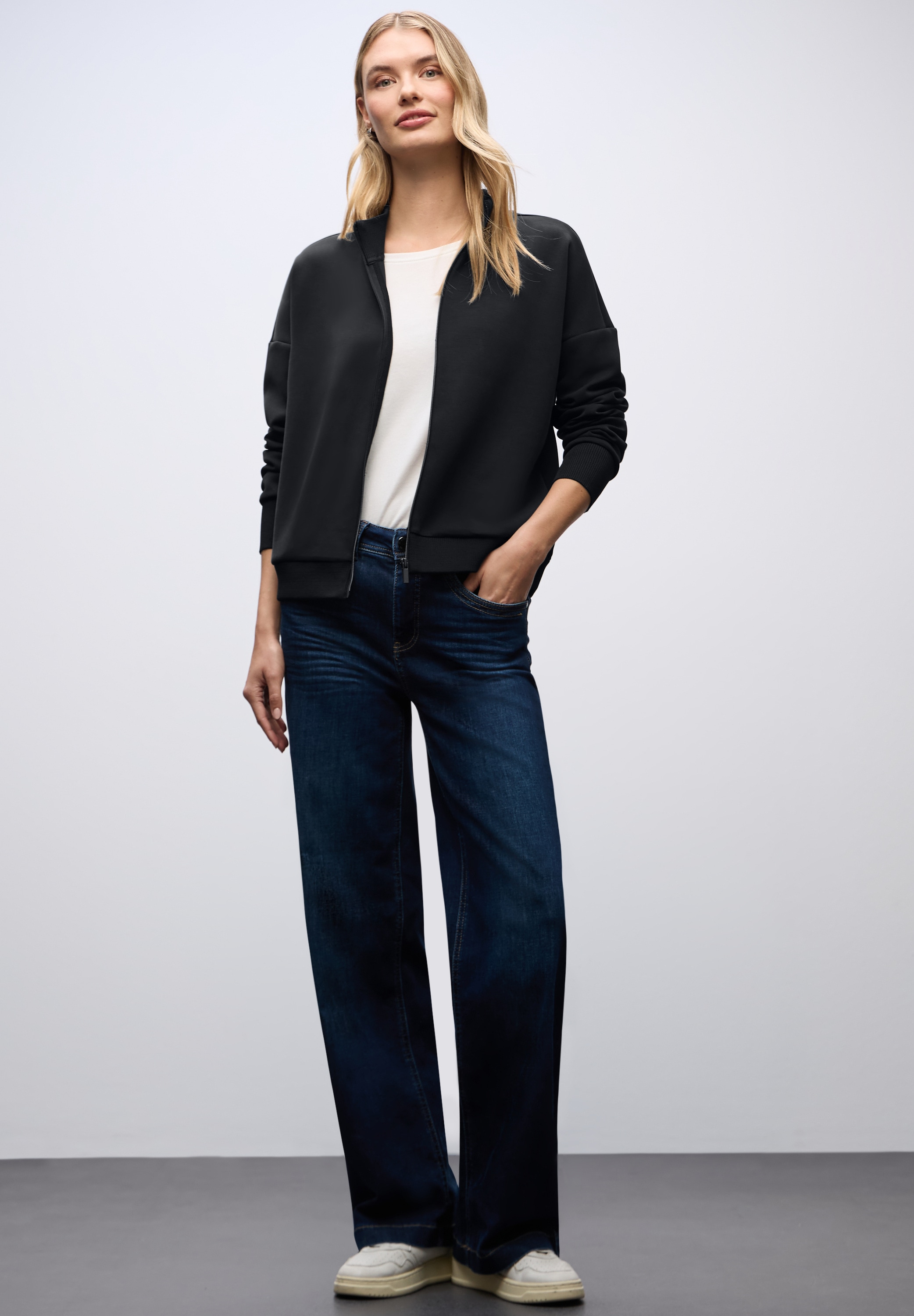 STREET ONE Sweatjacke mit Rippdetails und im Silk-Look