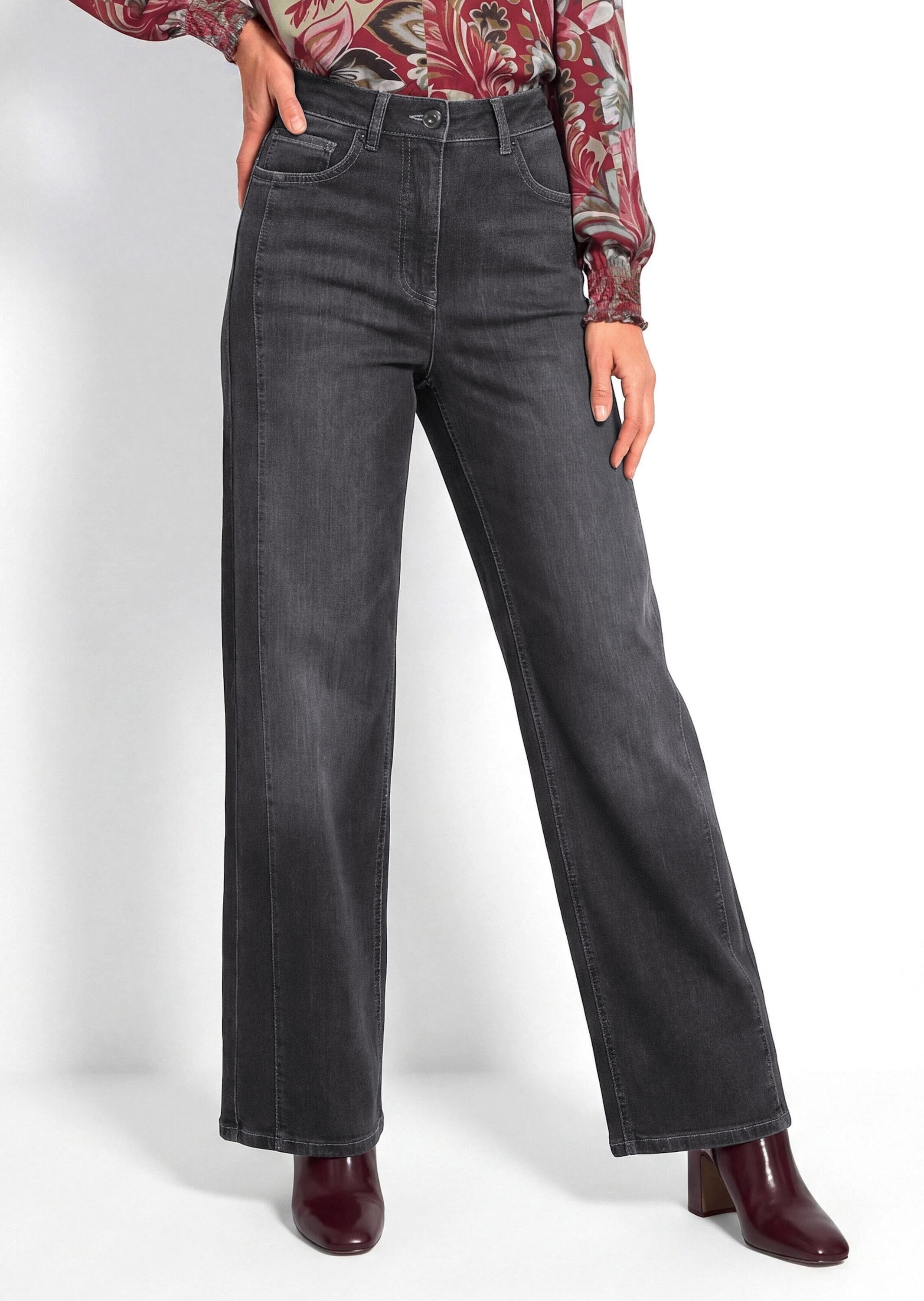 GOLDNER Regular-fit-Jeans »Kurzgröße Denimhose VERA mit weitem Beinverlauf« schlankmachende Seitenteile
