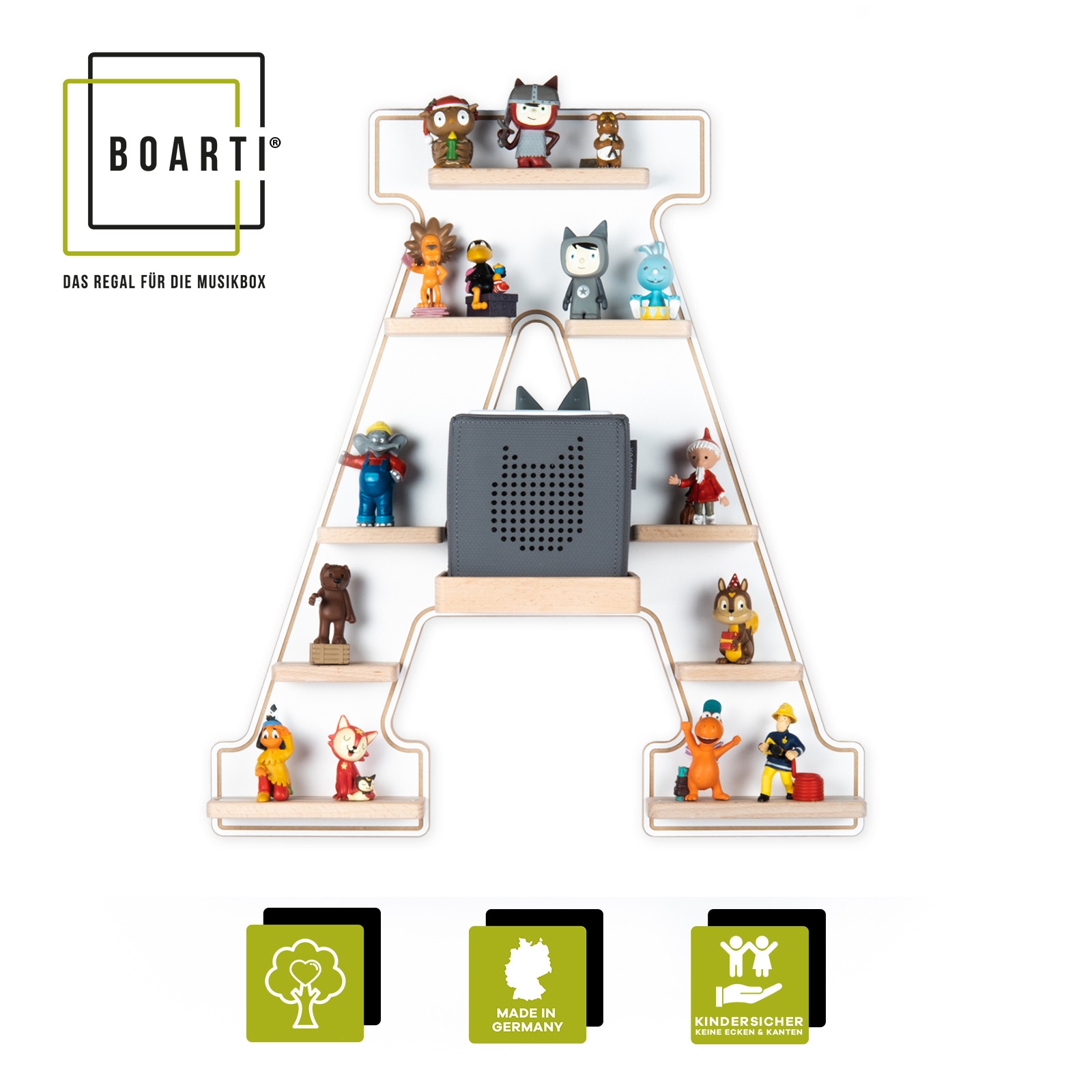 Boarti Wandregal »Holz Regal Buchstabe A für Toniebox Tonies Figuren« 1 Stk. tlg.