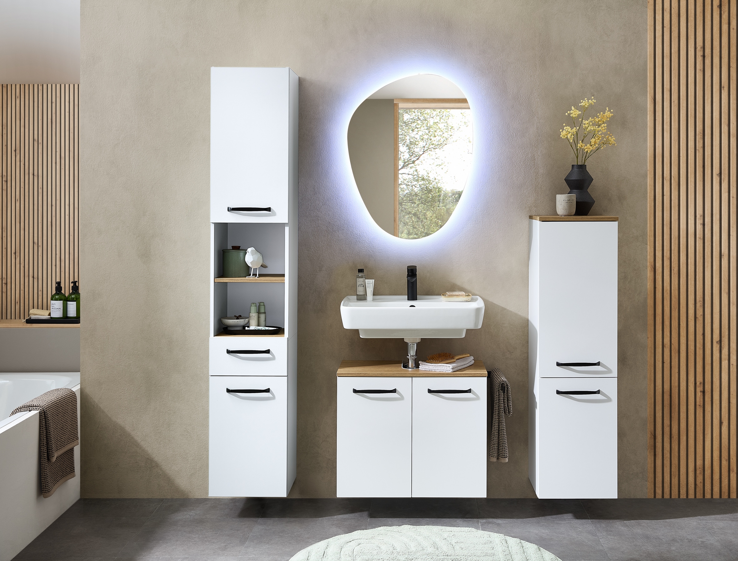 Saphir Hochschrank »Quickset 500, Badschrank 32,4 cm breit« 3 Einlegeböden, 1 offenes Fach, Badezimmer-Hochschrank