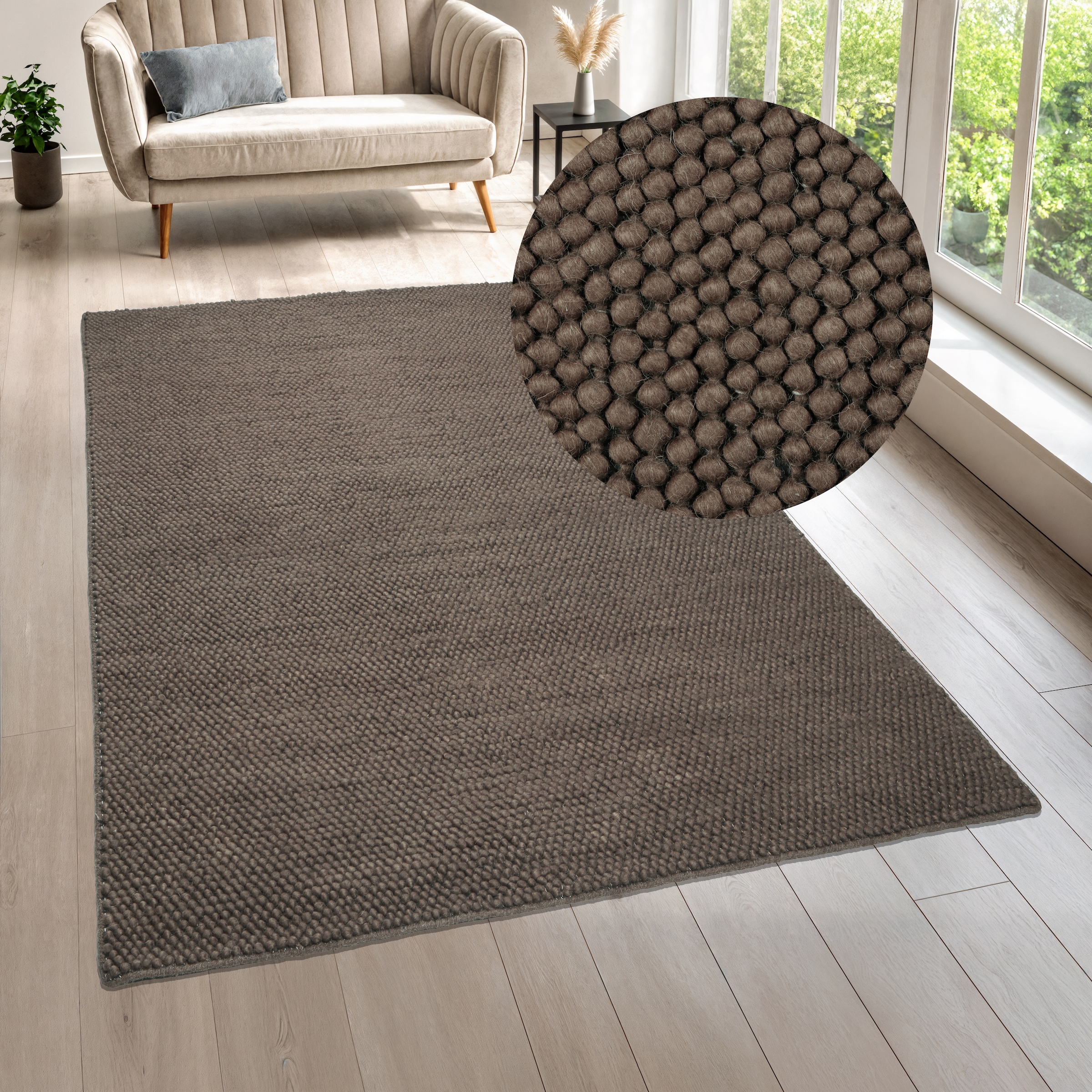 LeGer Home by Lena Gercke Wollteppich »Ainhoa, handgewebt, Wolle« rechteckig 12 mm Höhe einfarbig, Wolle, Teppich, Wohnzimmer, Schlafzimmer, Esszimmer