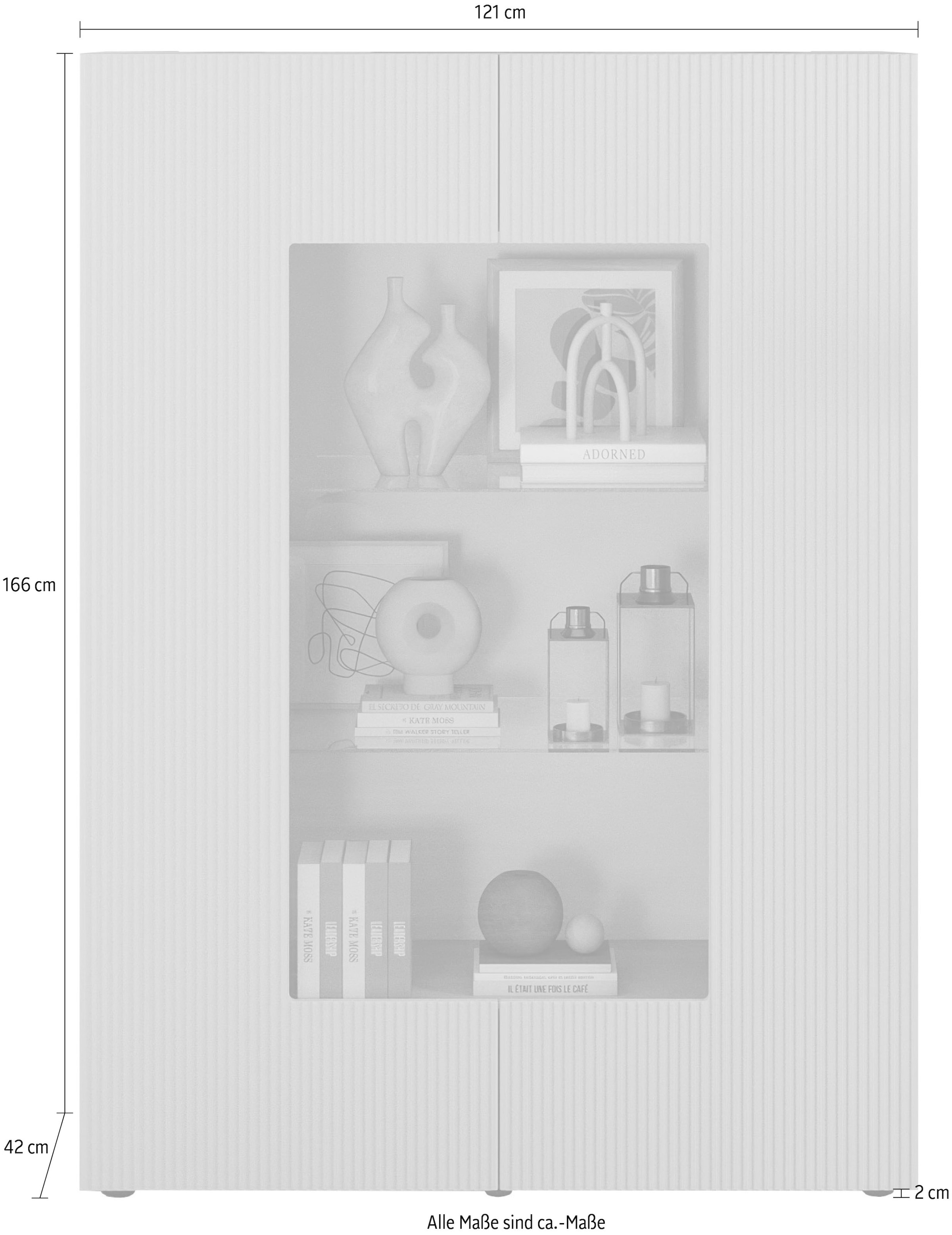 INOSIGN Vitrine »RIO, Höhe 166 cm, Hochschrank mit 2 Türen, Anrichte, Standvitrine«, geriffelte Front, modern u. elegant, viel Stauraum