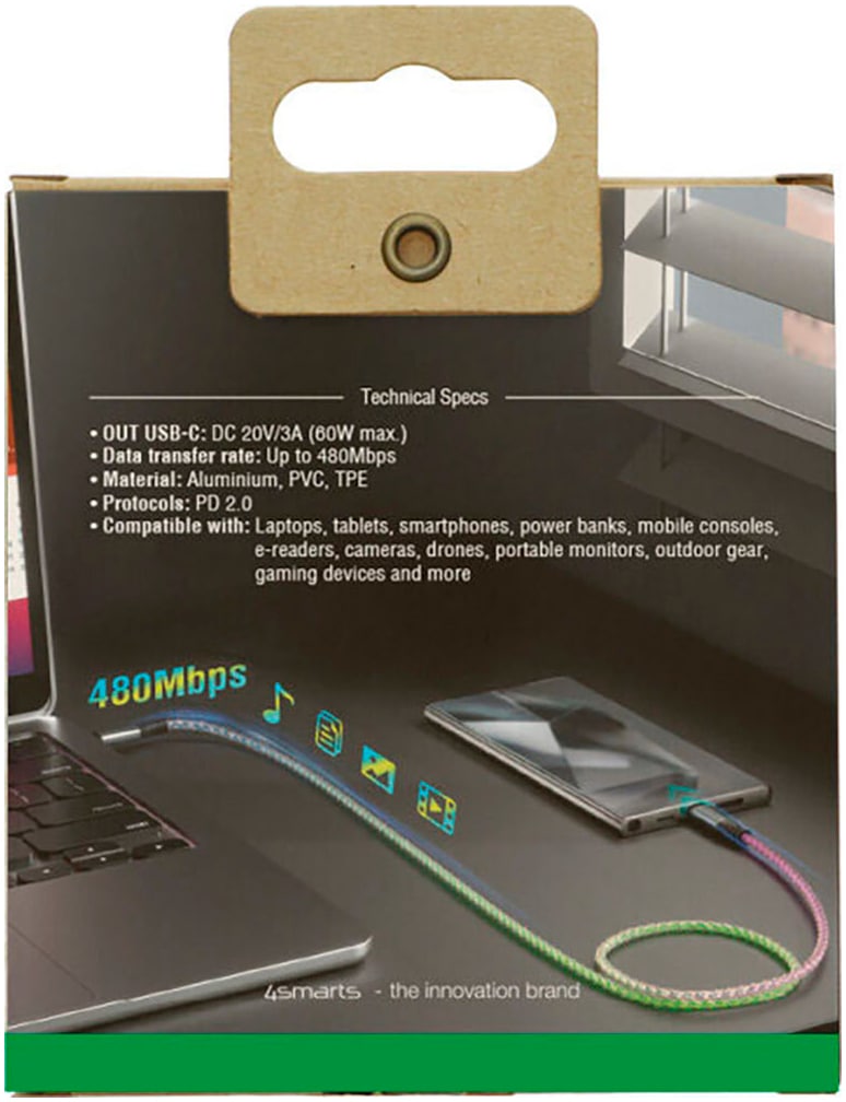 4smarts USB-Kabel »RGBCord USB-C 60W«, USB Typ C-USB Typ C, 150,00 cm