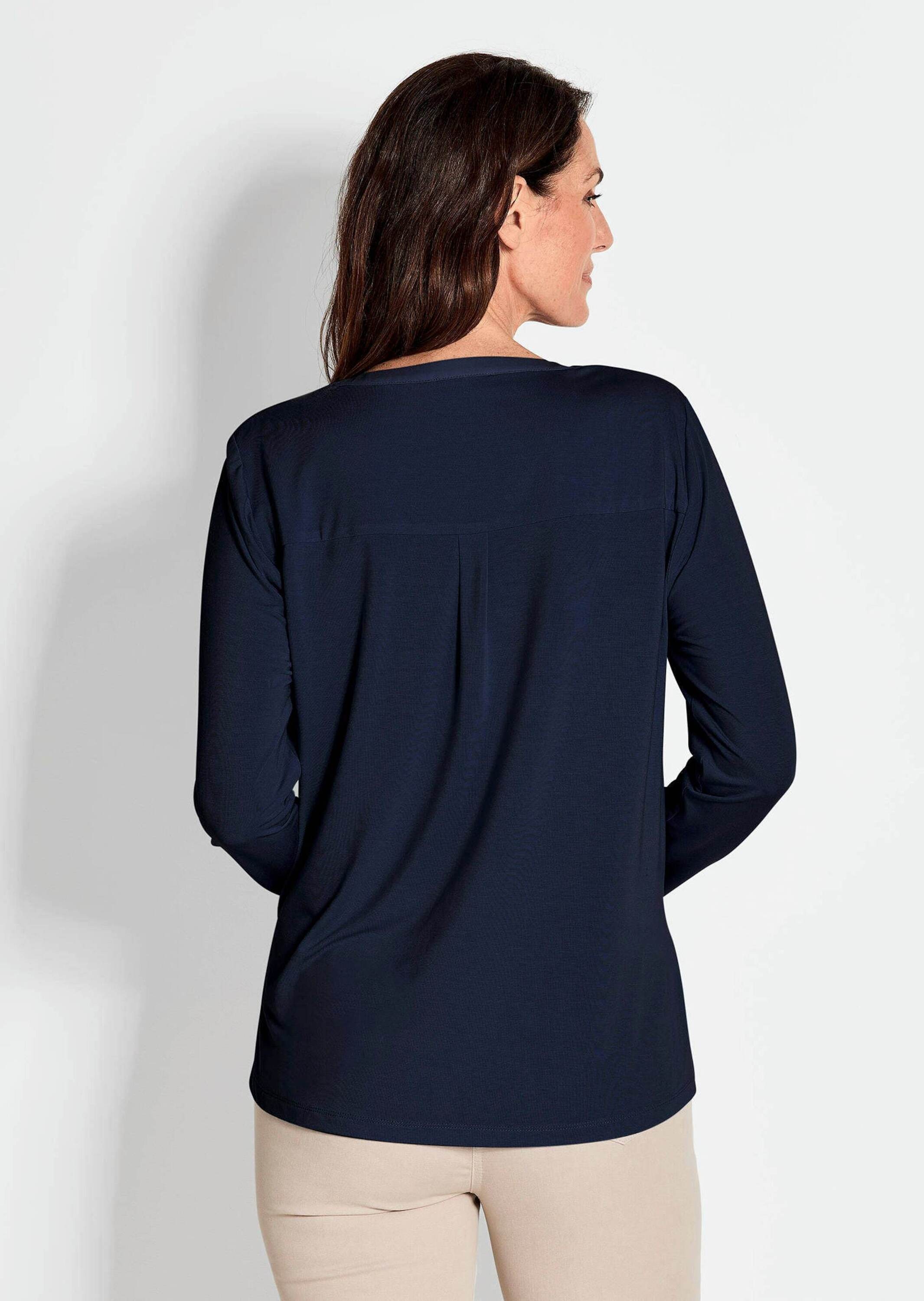 GOLDNER Kurzarmbluse »Langarm Damen Unibluse mit Chiffoneinsatz und Rundhalsaussschnitt«