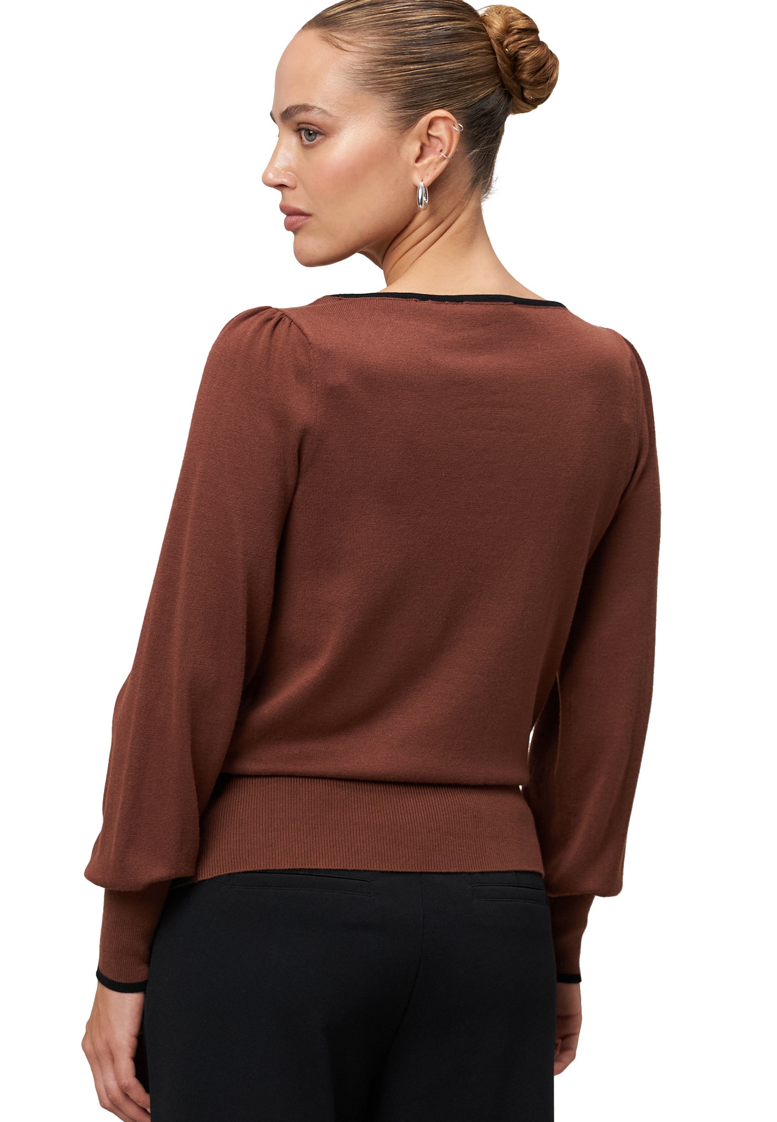 Zero Rundhalspullover »Feinstrickpullover mit Kontrastpaspel«