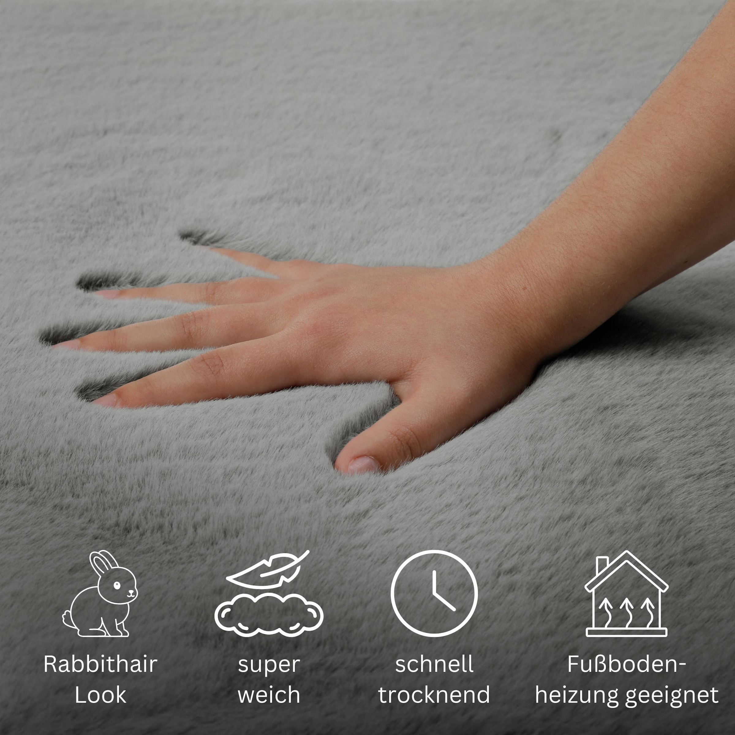 OTTO home Badematte »Lennja«, rutschhemmend beschichtet, fußbodenheizungsgeeignet, Badteppich, getuftet, Uni, antirutsch, flauschig wie Kaninchenfell