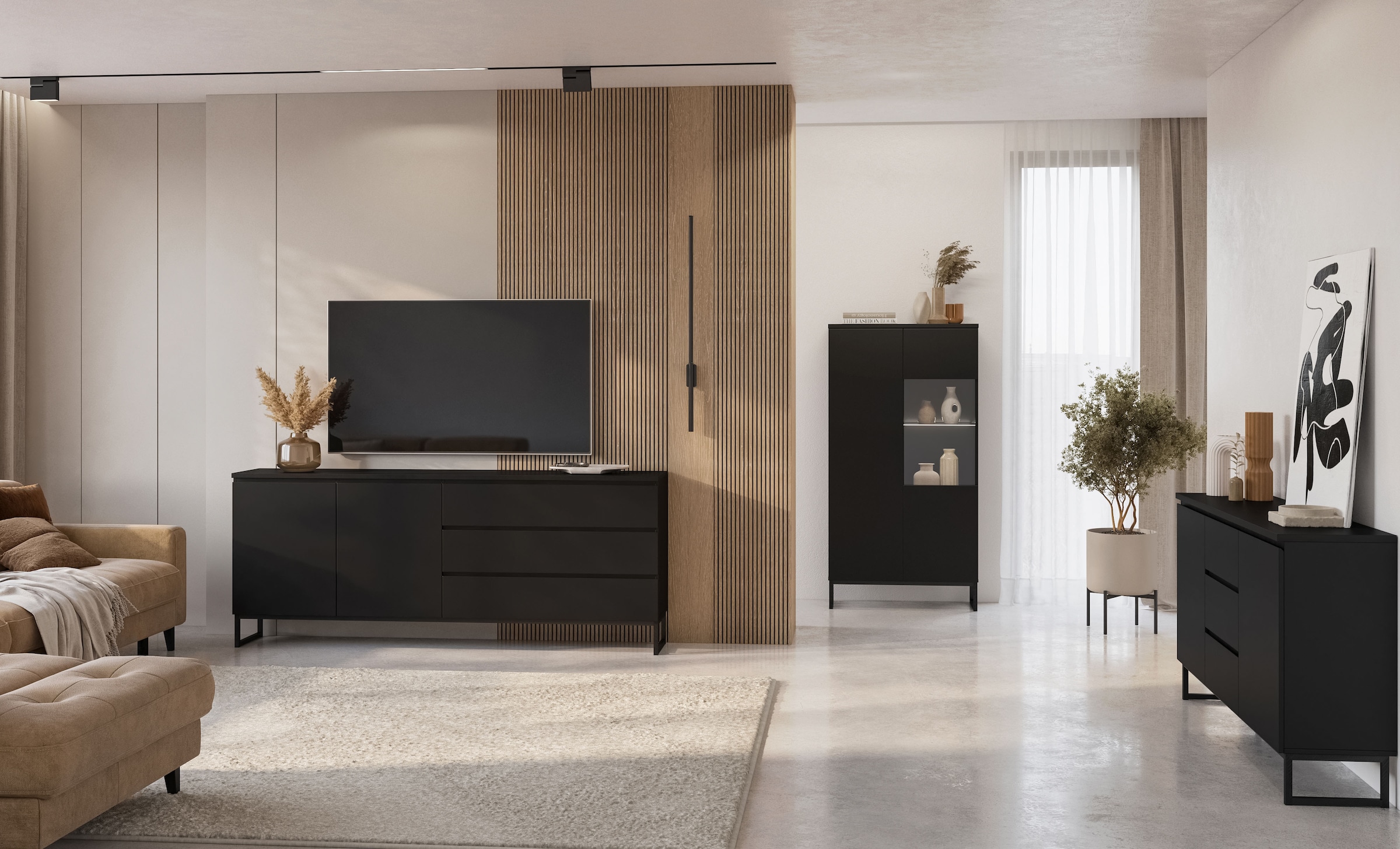 OTTO home Sideboard »Modo II, Breite 150 cm, moderne grifflose Kommode 2Türen/3 SK« Schubladenkommode viel Stauraum, Einlegeböden verstellbar, Metallkufen