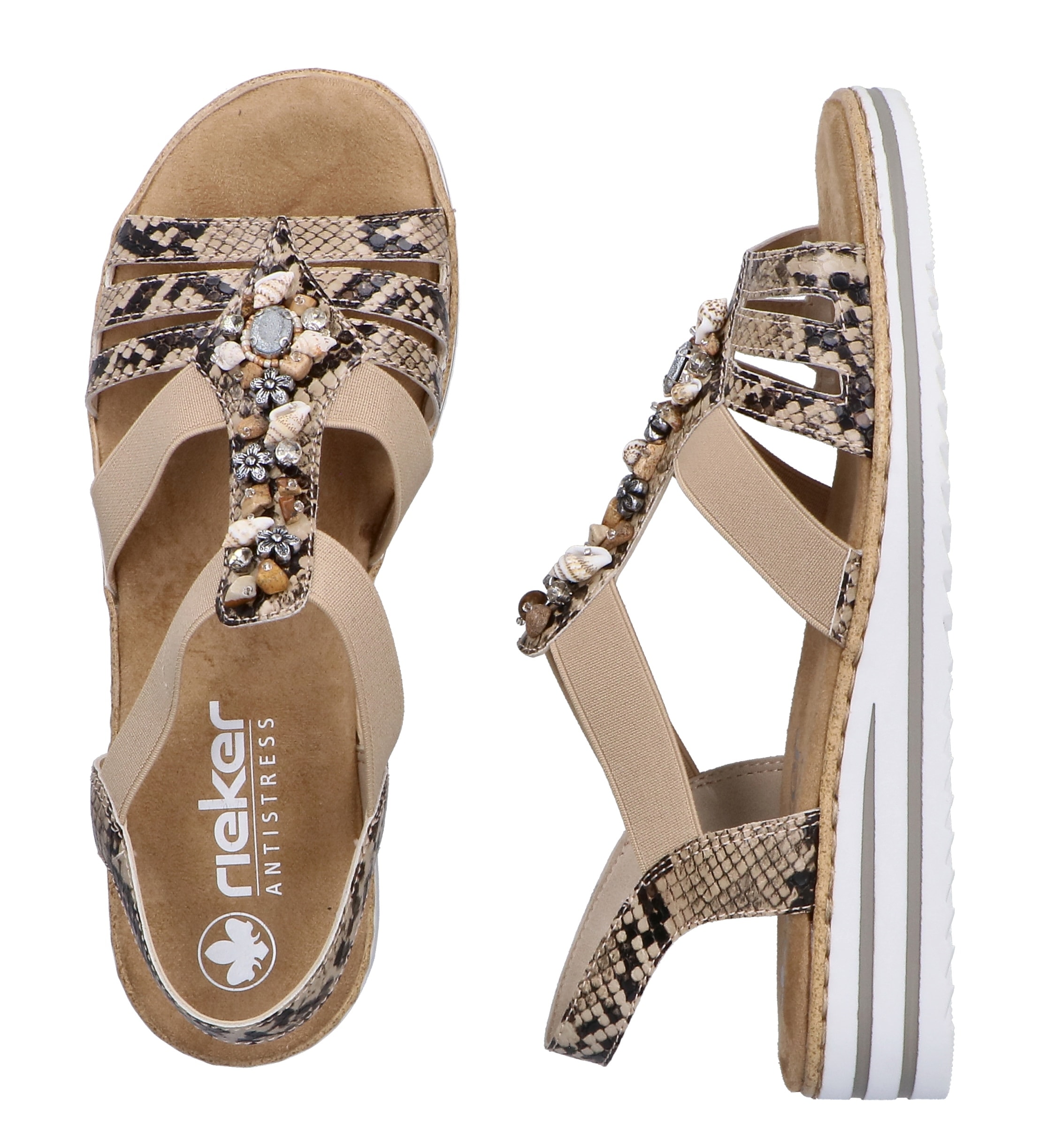 Rieker Riemchensandale  Sommerschuh, Sandalette, Keilabsatz, mit sommerlicher Verzierung